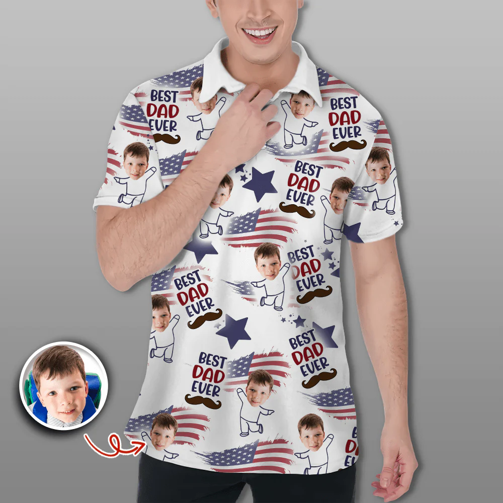 Custom Photo Best Dad Ever USA Flag Polo Shirt HA75 890694 - Image 2