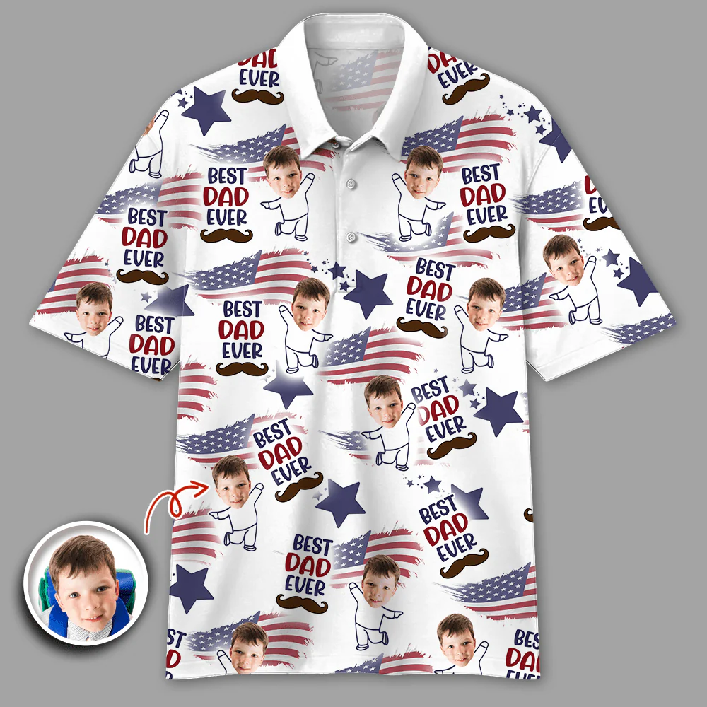 Custom Photo Best Dad Ever USA Flag Polo Shirt HA75 890694 - Image 3