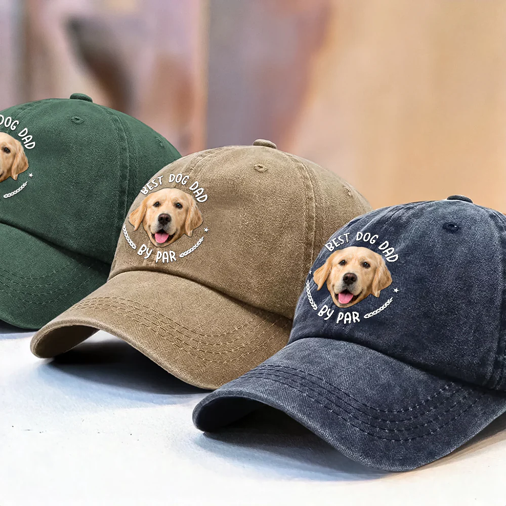 Custom Photo Best Dog Dad, Cat Dad By Par Washed Denim Baseball Cap HA75 892482 - Image 5