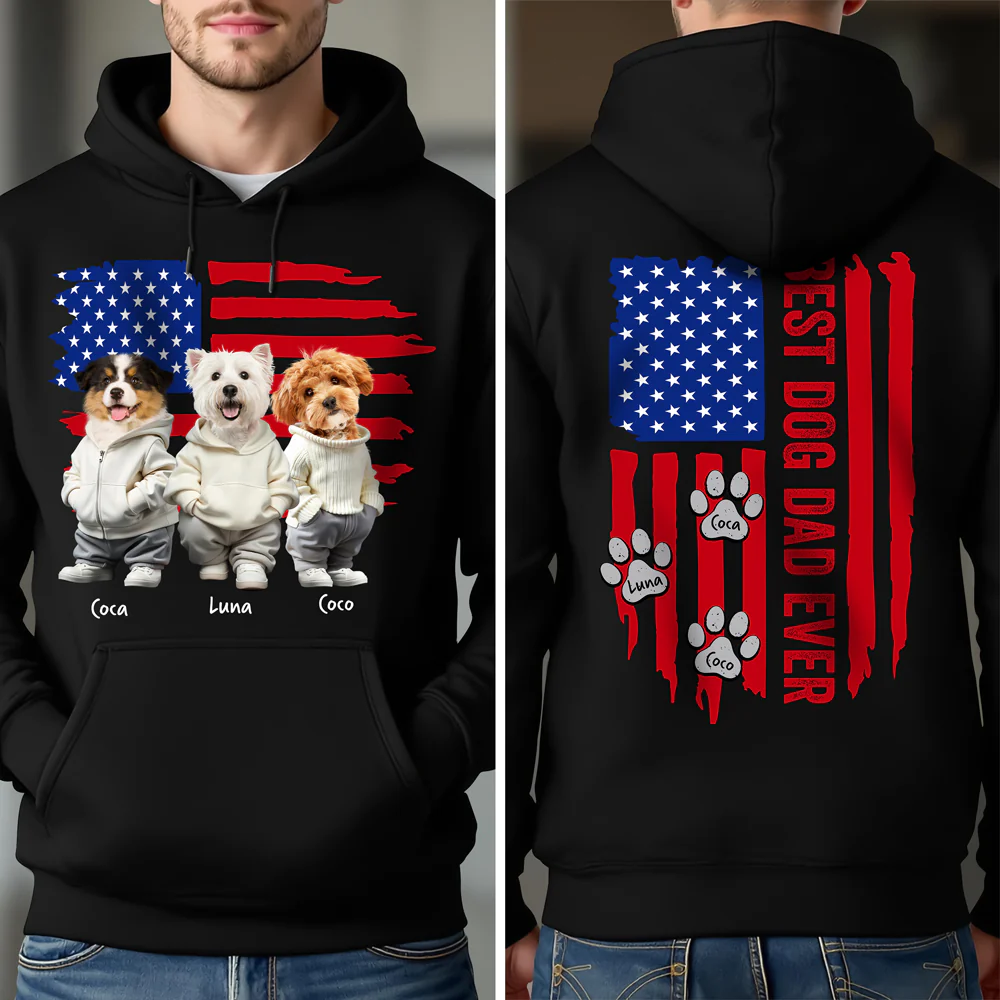 Custom Photo Best Dog Dad, Dog Mom Ever US Flag Back & Front Dark Shirt HA75 892396 - Image 4