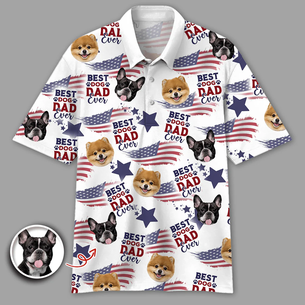 Custom Photo Best Dog Dad, Mom Ever USA Flag Dog, Cat Polo Shirt HA75 890696 - Image 4