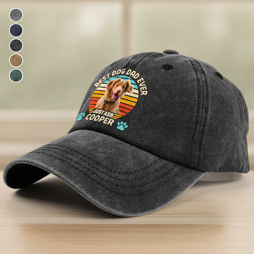 Custom Photo Best Dog Mom, Dog Dad Ever Just Ask Dog Washed Denim Baseball Cap HA75 897074 - Image 3