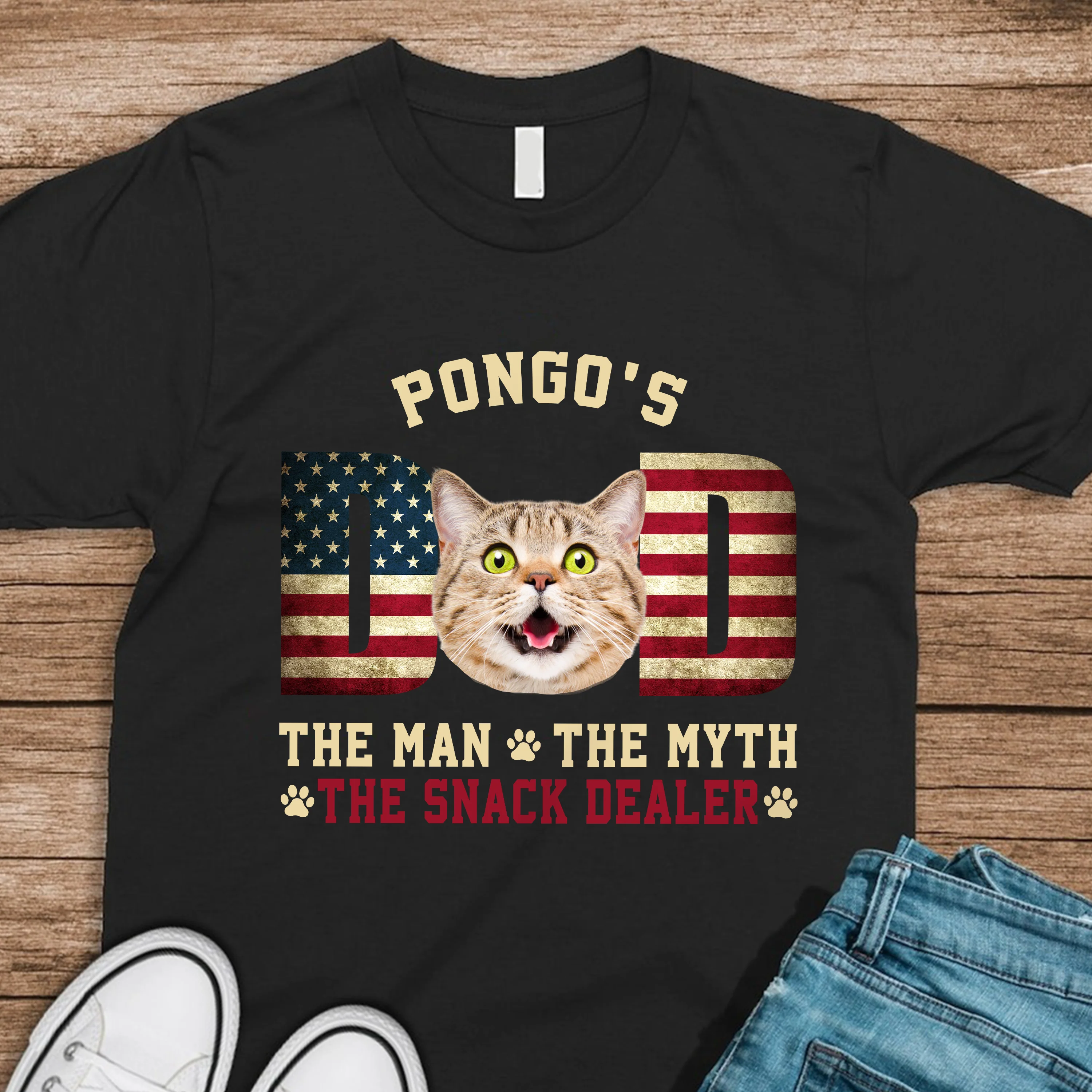 Custom Photo Cat - Cat's Dad The Man The Myth The Dealer American Flag Dad Shirt HA75 892442 - Image 12