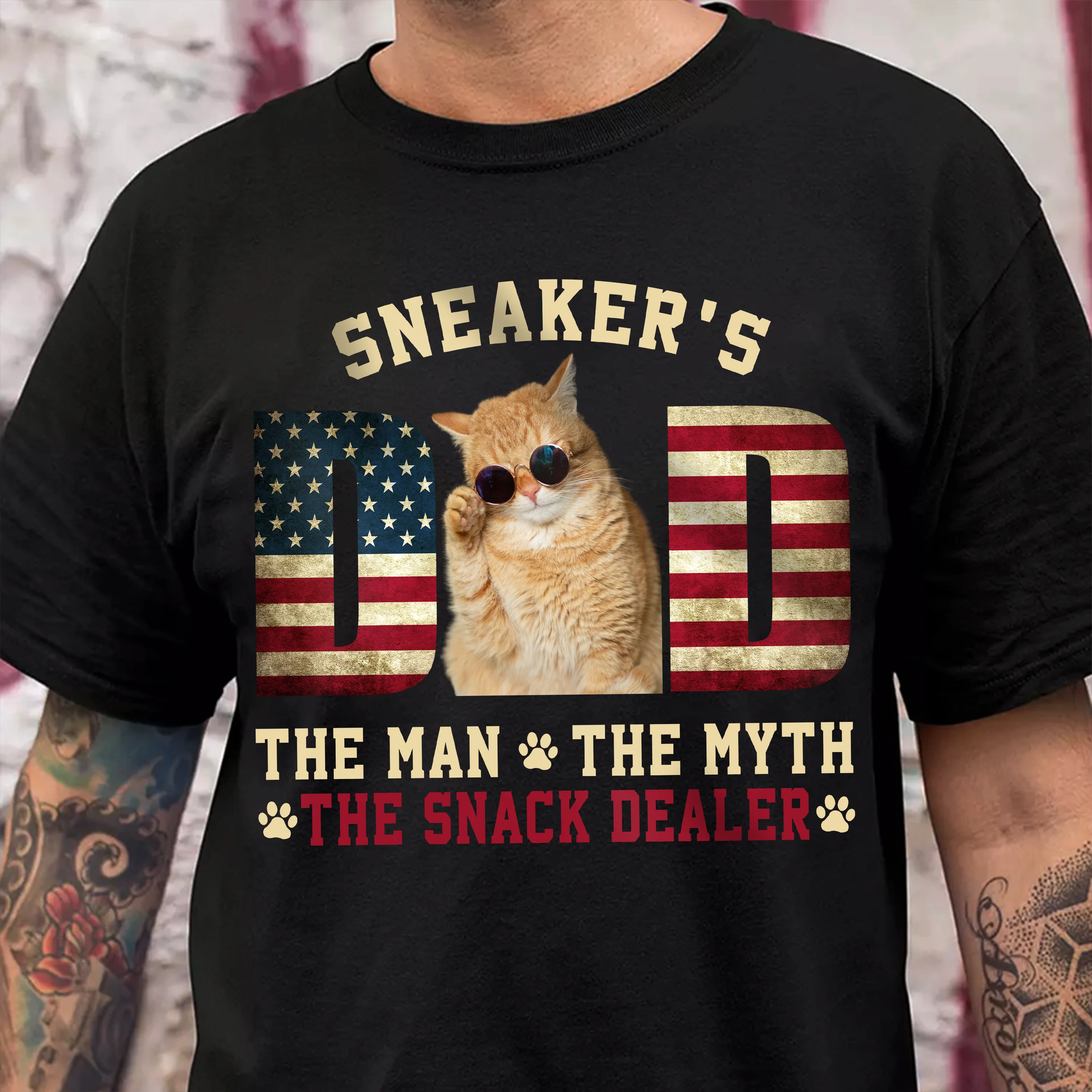 Custom Photo Cat - Cat's Dad The Man The Myth The Dealer American Flag Dad Shirt HA75 892442 - Image 9