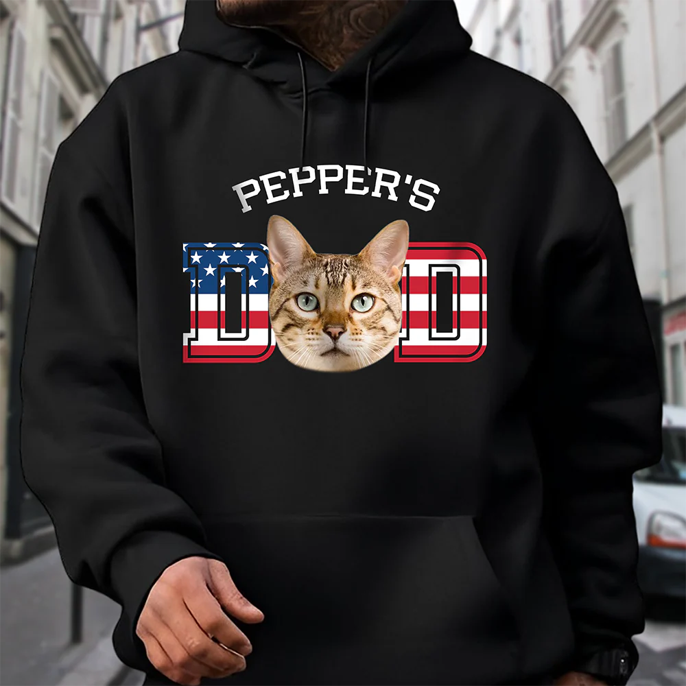 Custom Photo Cat - Cat's Dad US Flag Dark Shirt HA75 892424 - Image 2