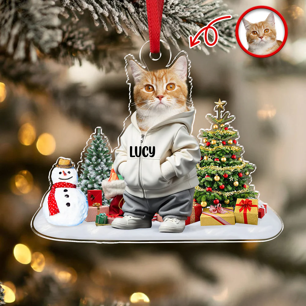 Custom Photo Cat Christmas Acrylic Ornament For Christmas HA75 897608 - Image 3