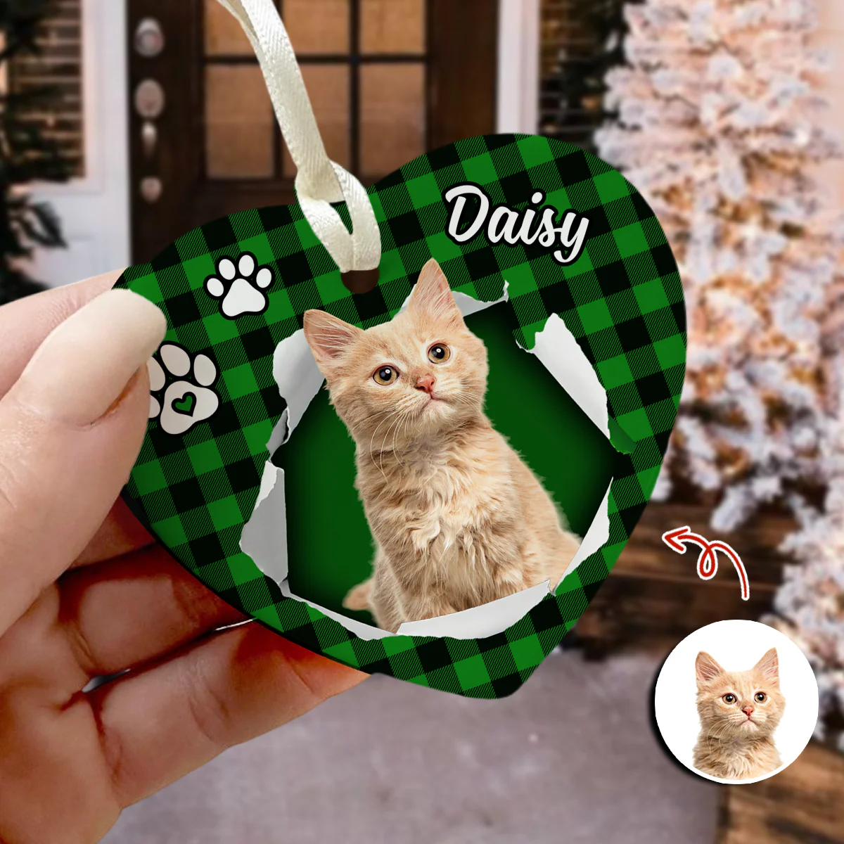 Custom Photo Cat Christmas Heart Shaped Ceramic Ornament HA75 897458 - Image 3