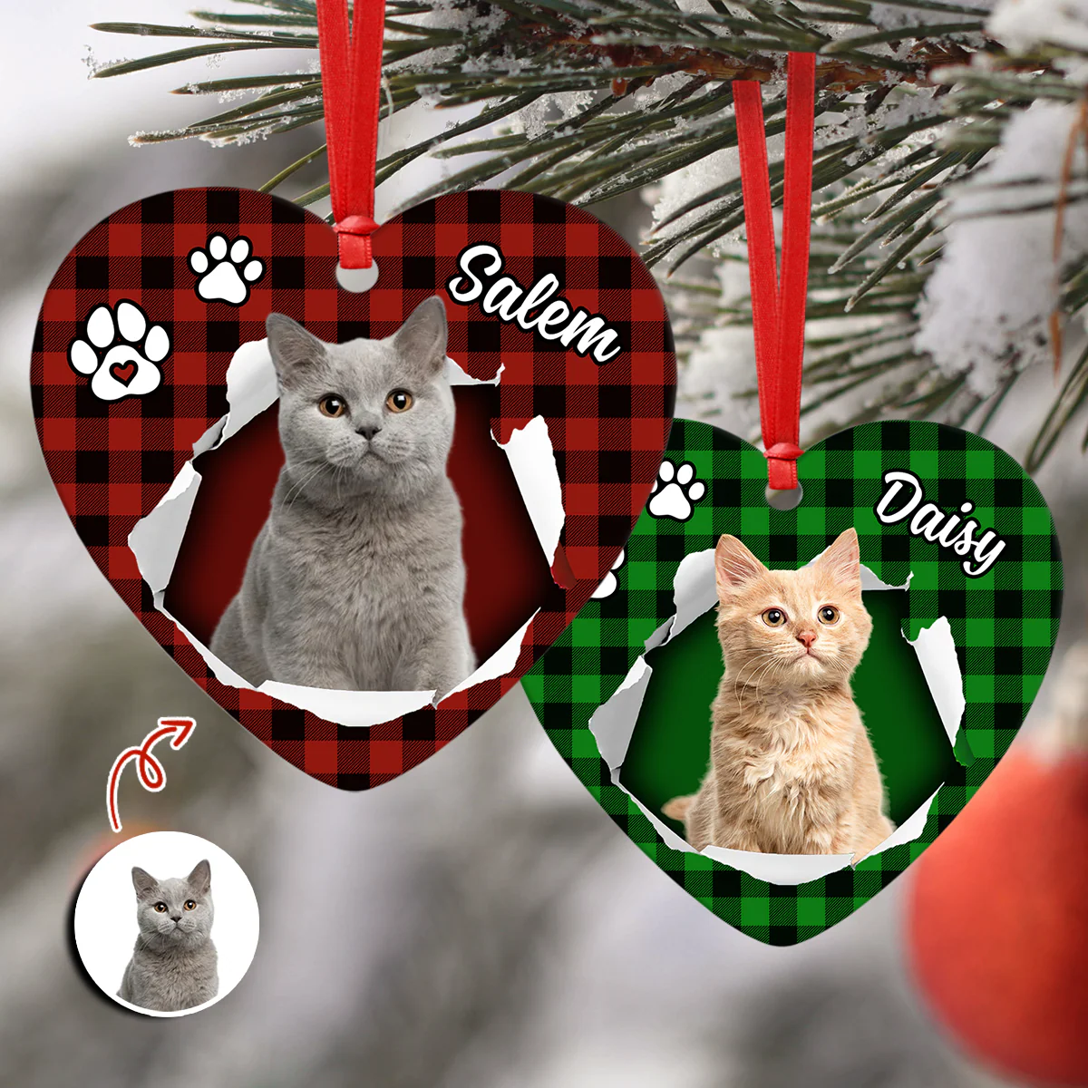 Custom Photo Cat Christmas Heart Shaped Ceramic Ornament HA75 897458 - Image 4