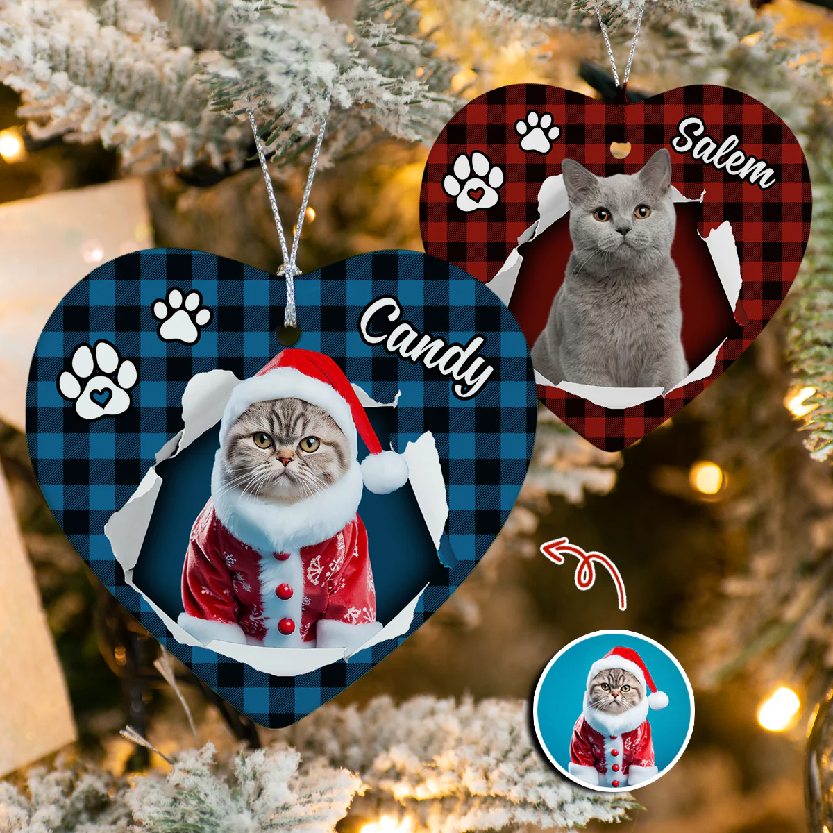 Custom Photo Cat Christmas Heart Shaped Ceramic Ornament HA75 897458 - Image 5