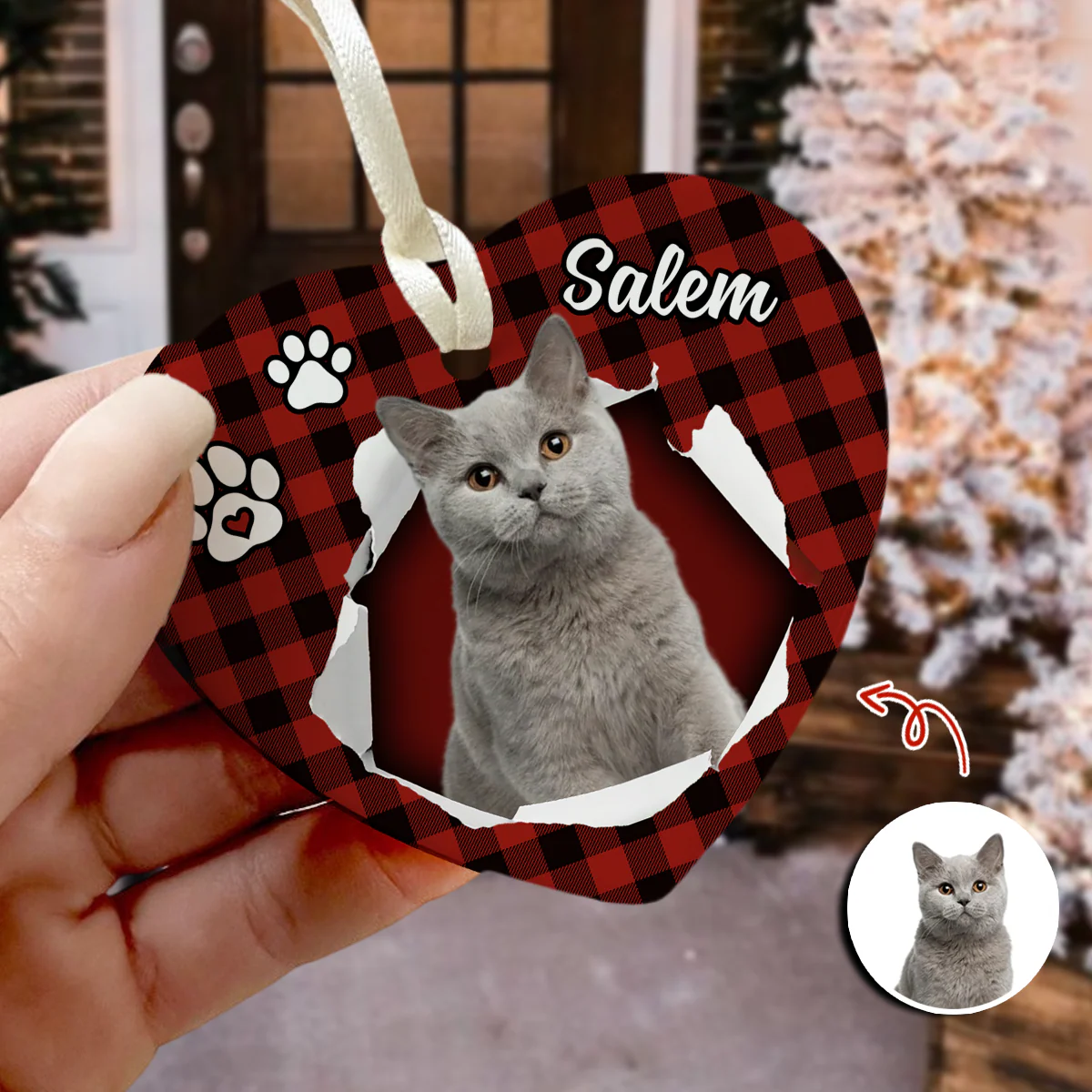 Custom Photo Cat Christmas Heart Shaped Ceramic Ornament HA75 897458 - Image 6