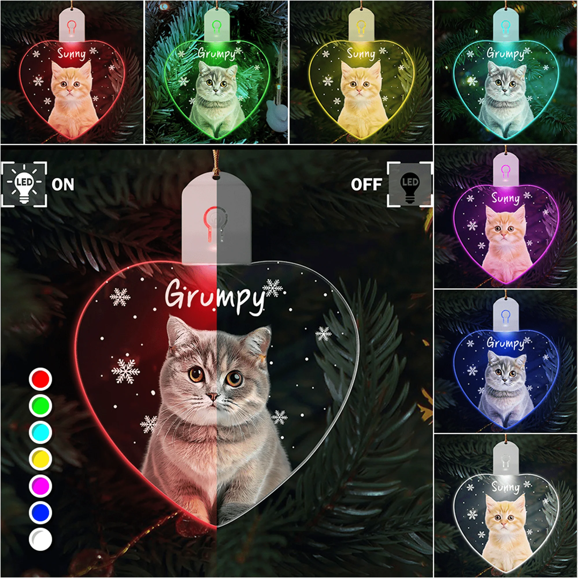 Custom Photo Cat Christmas Led Acrylic Ornament Christmas Gift For Cat Lovers HA75 891730 - Image 3