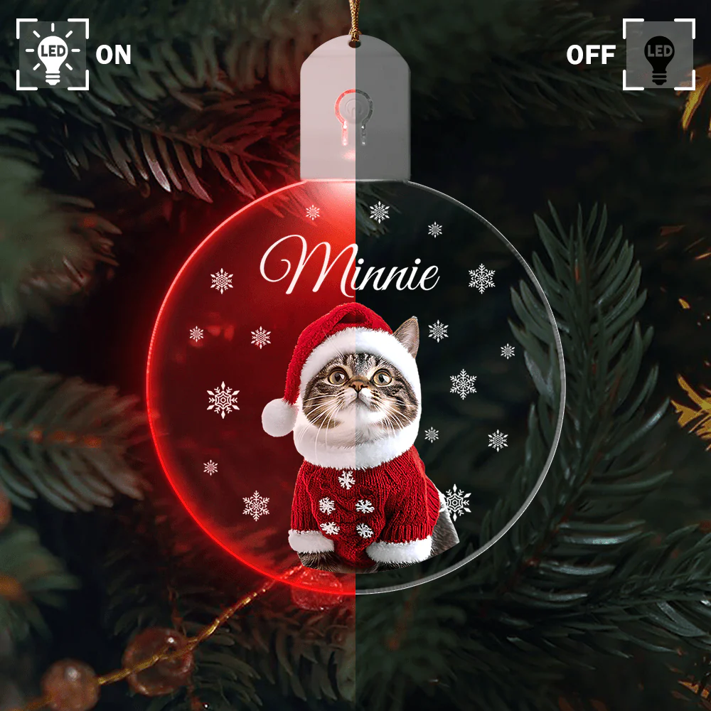 Custom Photo Cat Circle Led Acrylic Ornament Christmas Gift For Cat Lovers HA75 891650 - Image 2