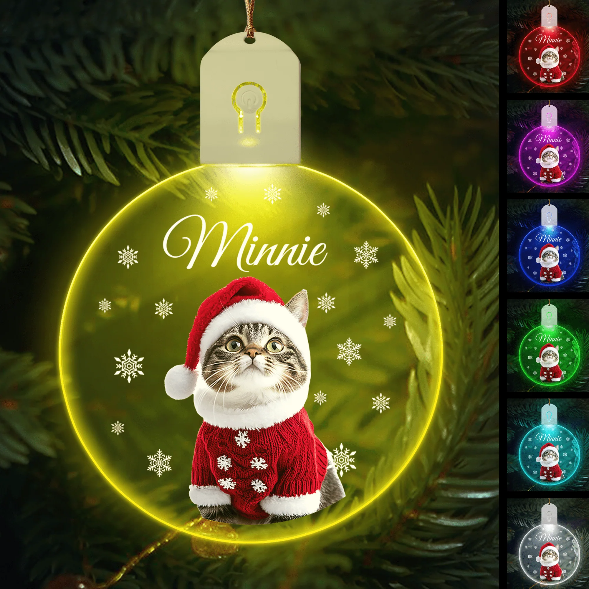Custom Photo Cat Circle Led Acrylic Ornament Christmas Gift For Cat Lovers HA75 891650 - Image 3