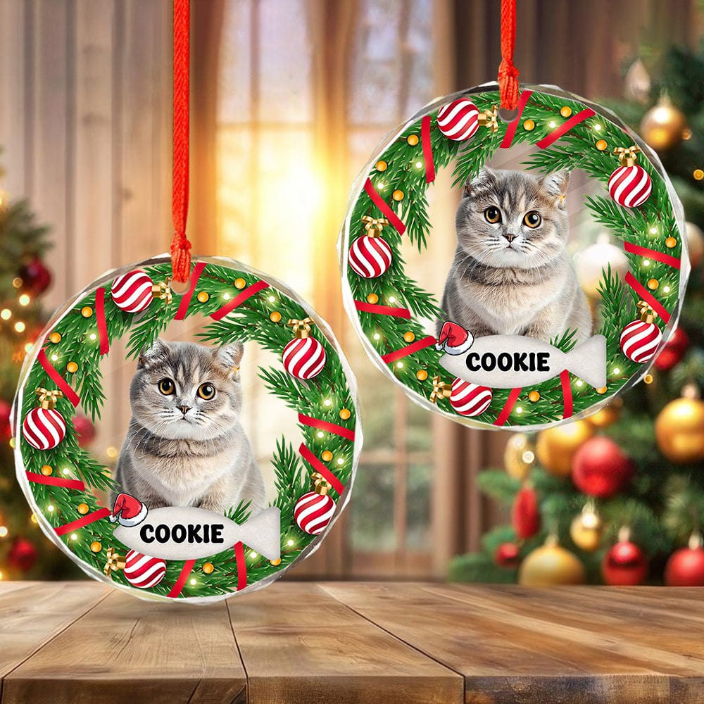 Custom Photo Cat Glass Ornament For Christmas HA75 891452 - Image 3
