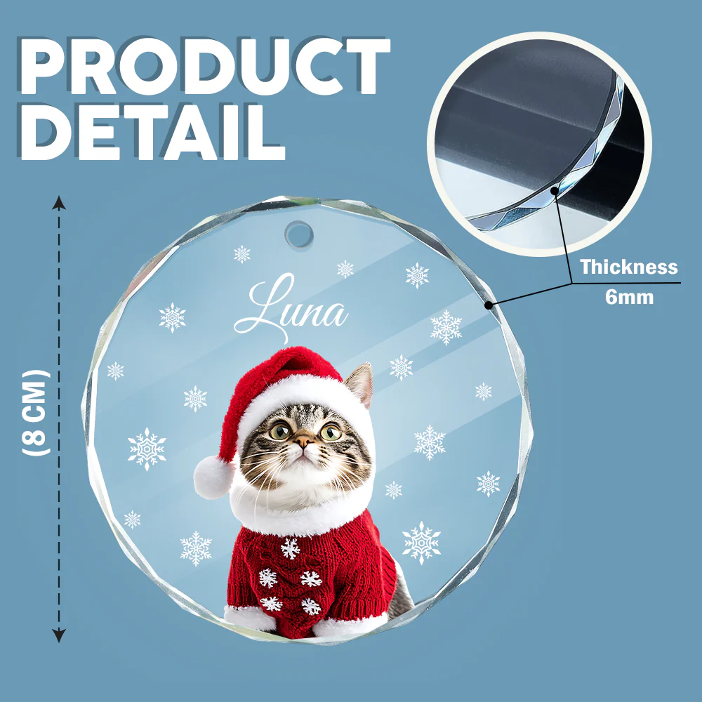 Custom Photo Cat Glass Ornament For Christmas HA75 897240 - Image 6