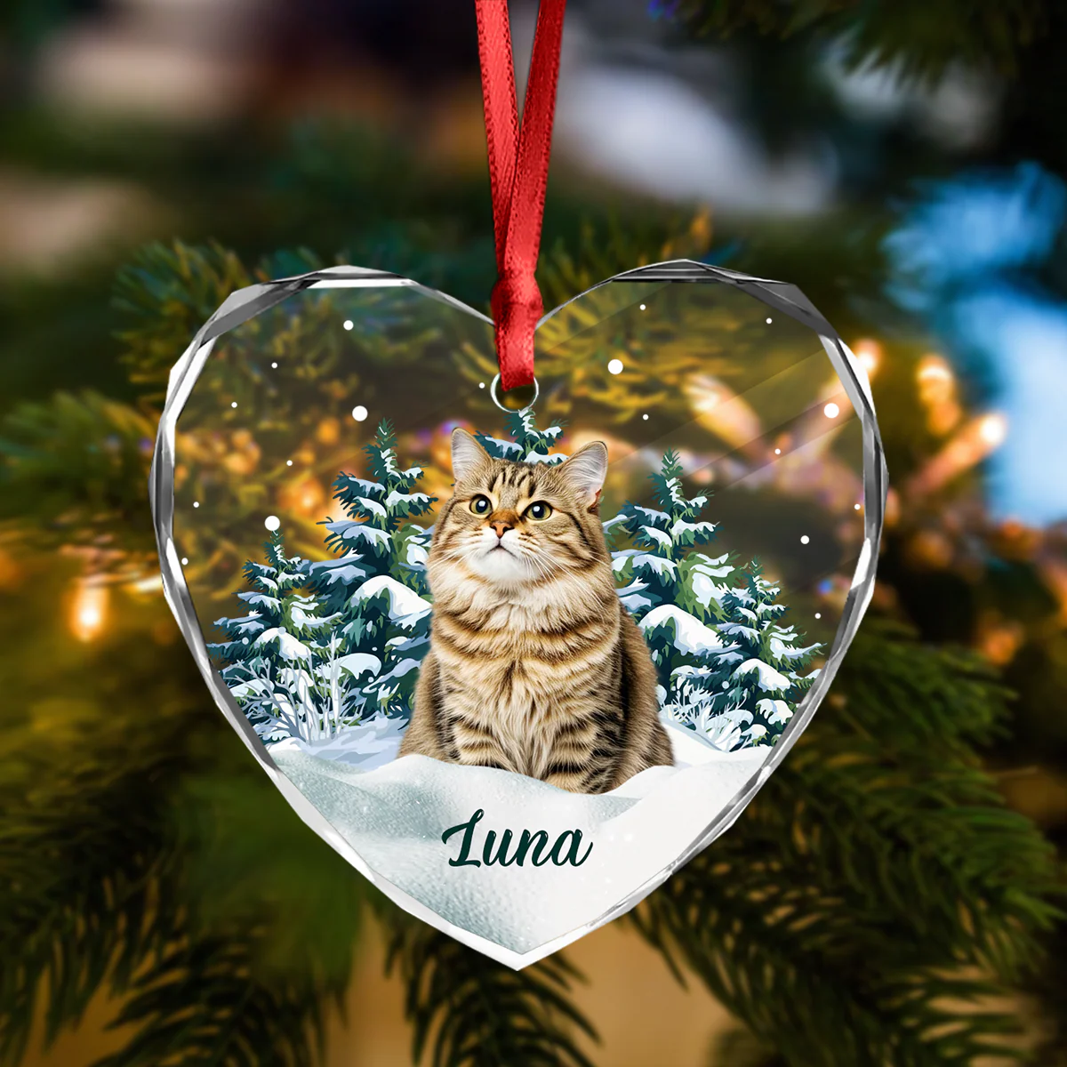 Custom Photo Cat Heart Shaped Glass Ornament For Christmas HA75 897242 - Image 3