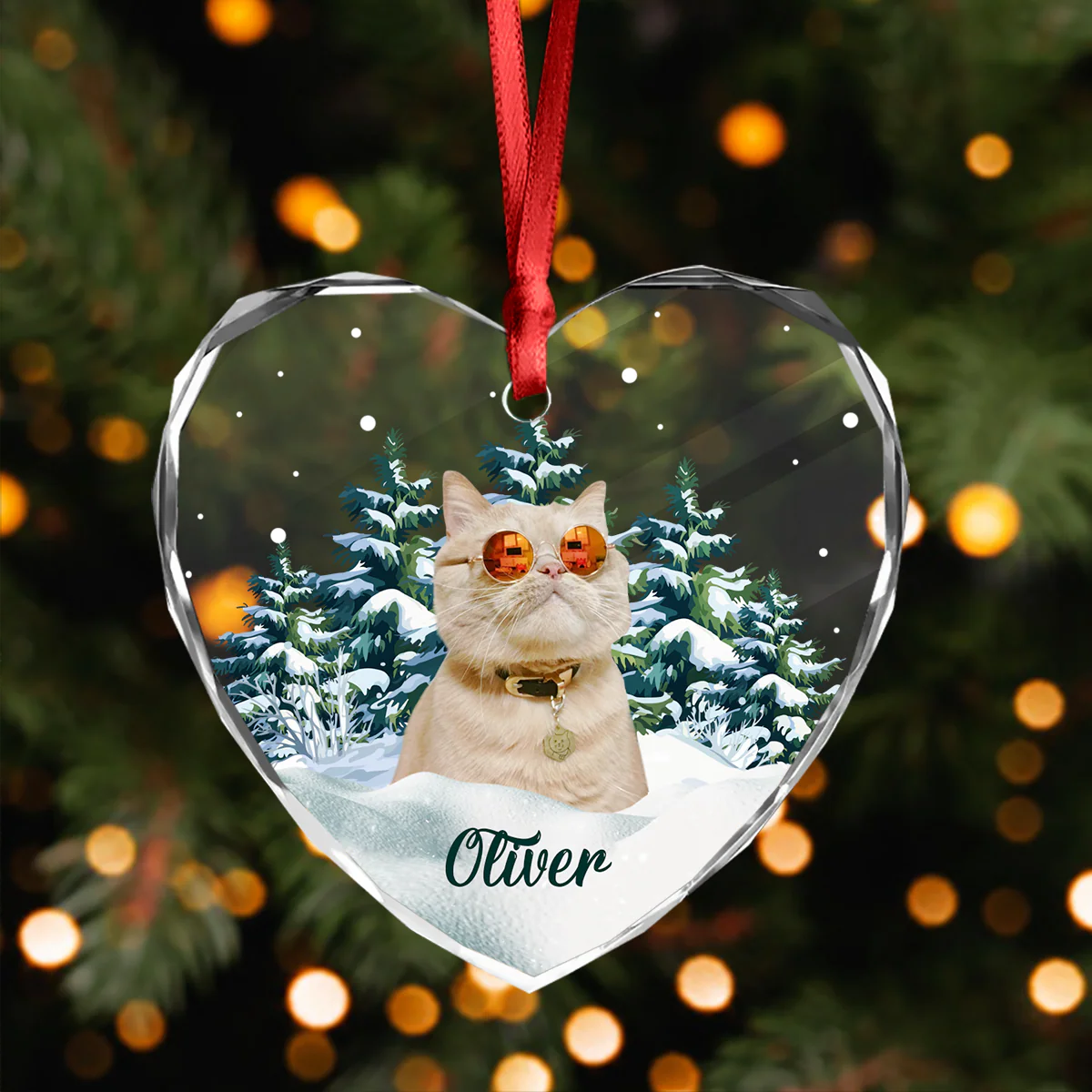 Custom Photo Cat Heart Shaped Glass Ornament For Christmas HA75 897242 - Image 8