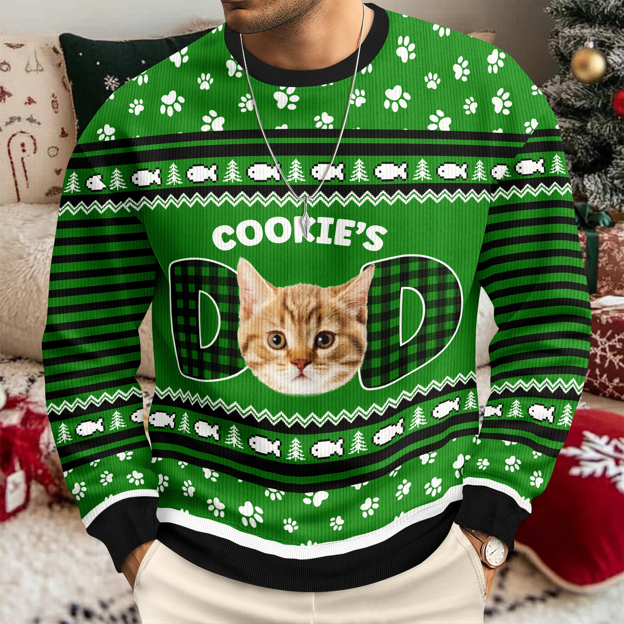 Custom Photo Cat Mom Cat Dad Ugly Sweater Christmas Gift HA75 897610 - Image 2