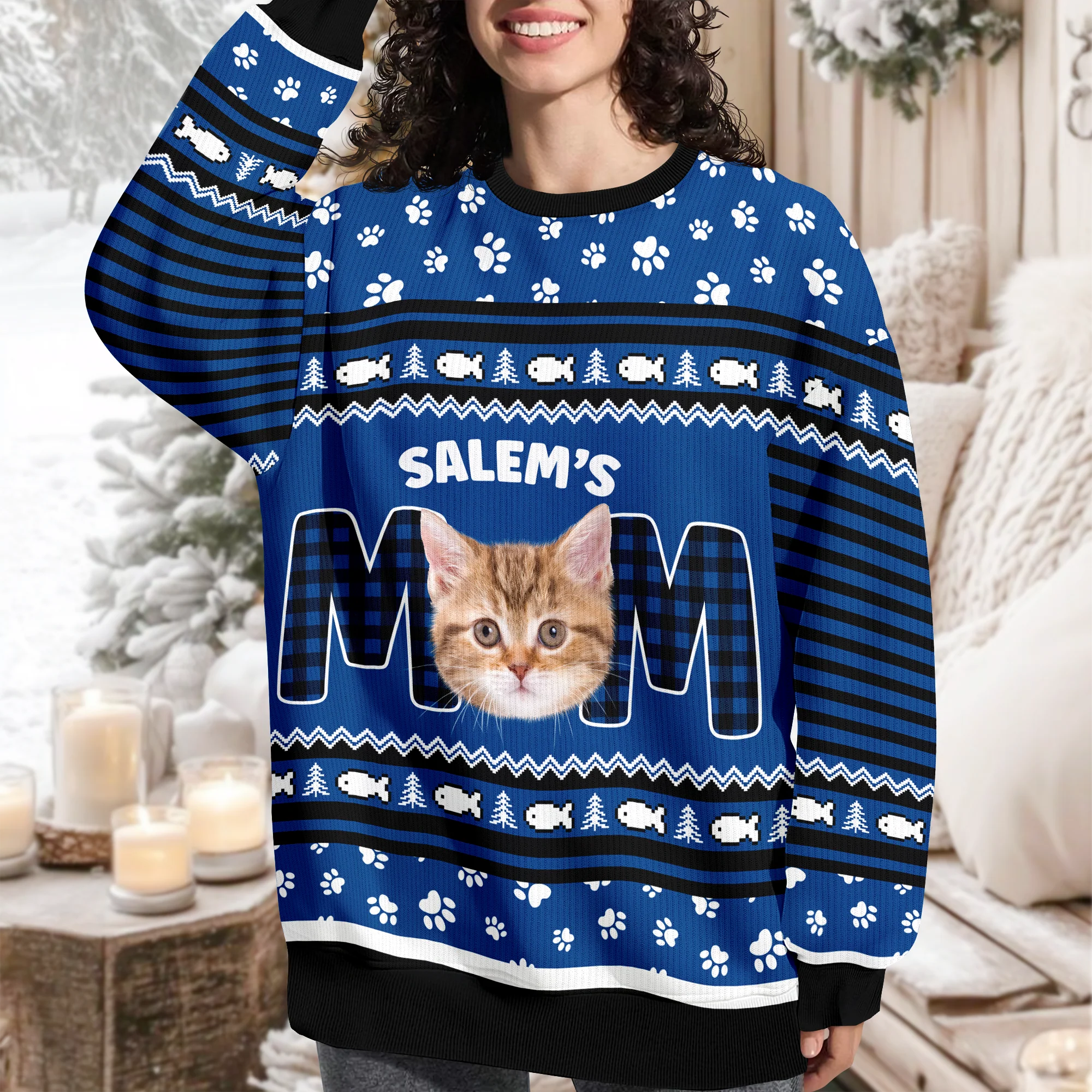 Custom Photo Cat Mom Cat Dad Ugly Sweater Christmas Gift HA75 897610 - Image 4