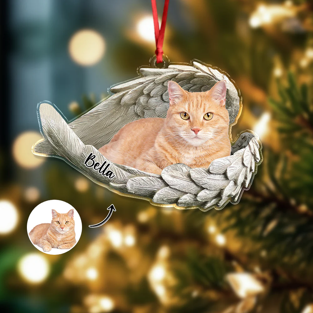 Custom Photo Cat Within Angel Wings Memorial Cat Acrylic Ornament HA75 897238 - Image 2