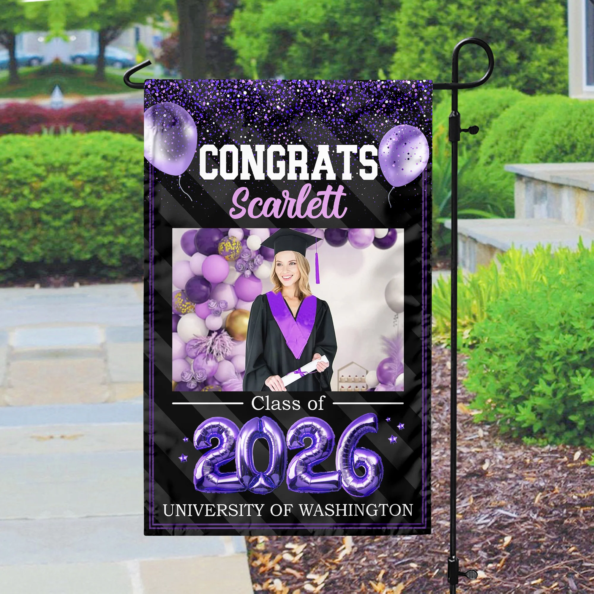 Custom Photo Congrats 2026 Multicolor Glitter Balloon Graduation Garden Flag HA75 920460 - Image 2