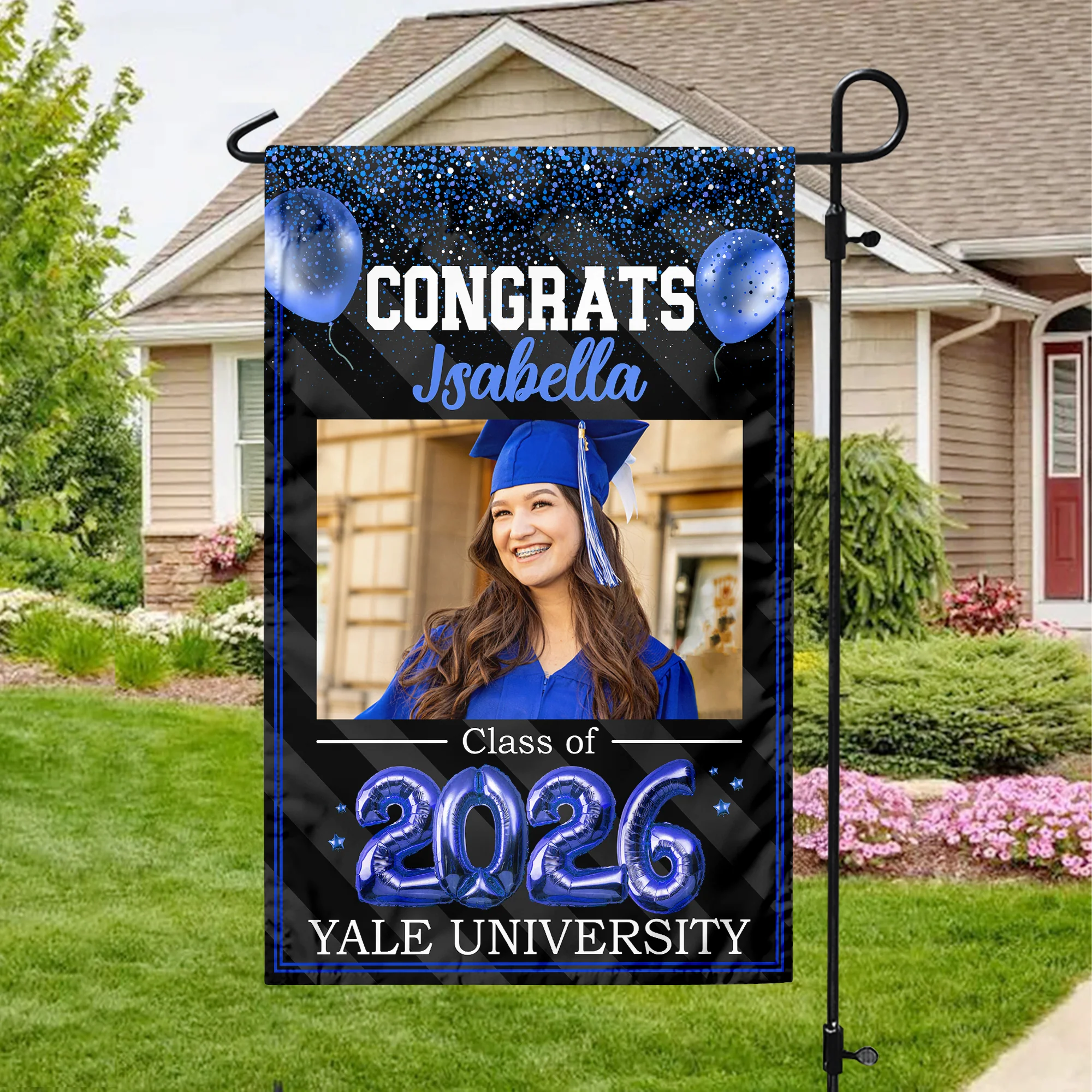Custom Photo Congrats 2026 Multicolor Glitter Balloon Graduation Garden Flag HA75 920460 - Image 3