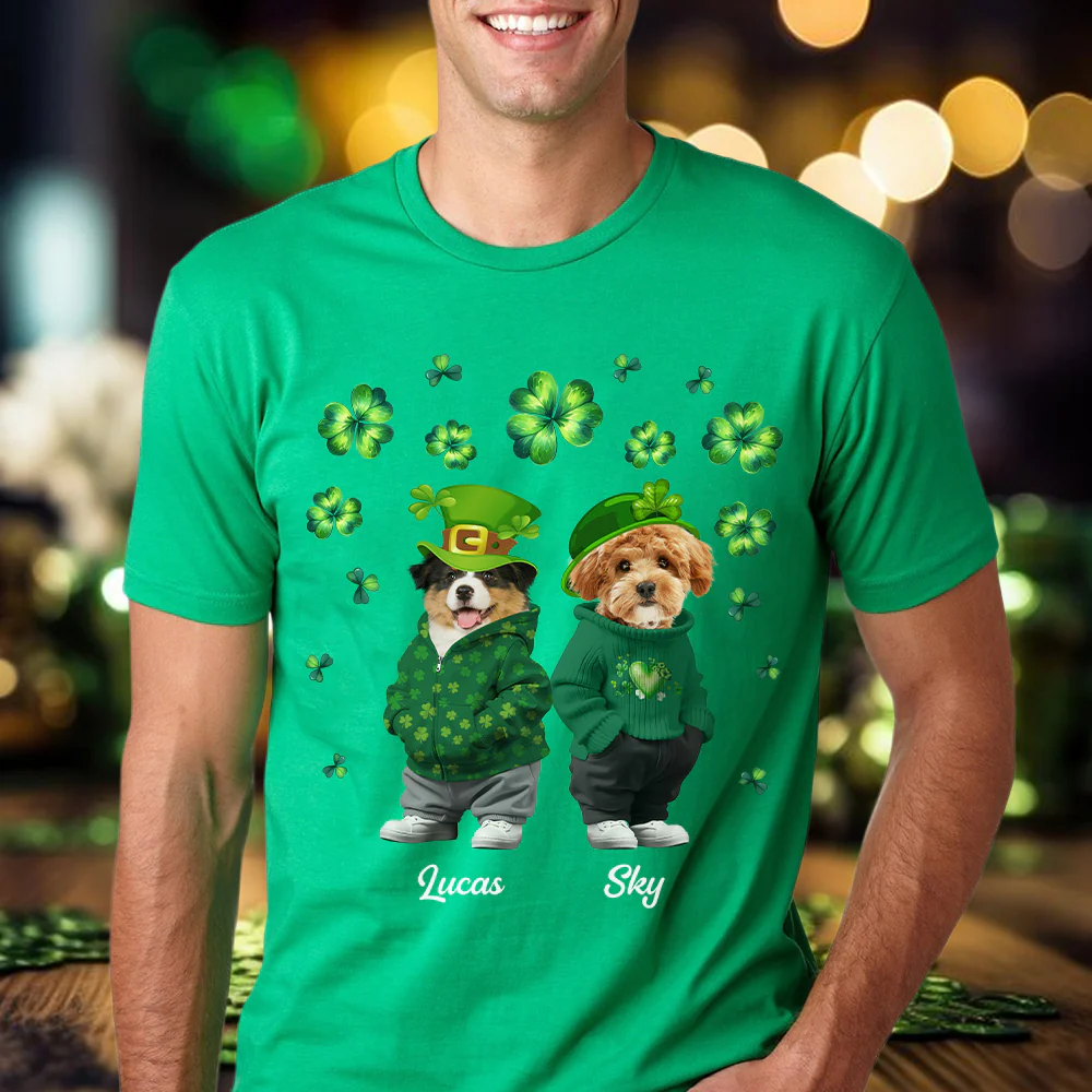 Custom Photo Cute Dog Cat Happy St Patrick's Day Dark Shirt For Dog Cat Lovers HA75 891924 - Image 3