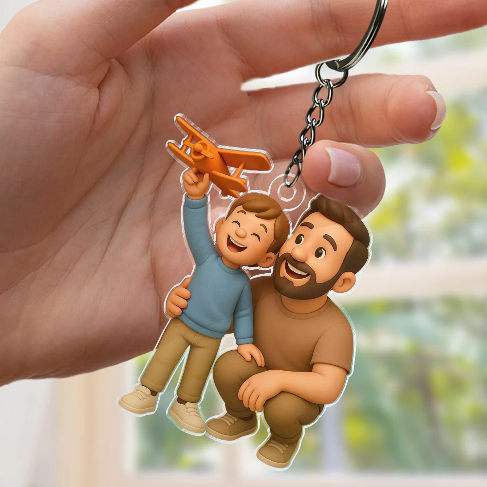 Custom Photo Dad And Kid - Photo Figure Acrylic Keychain Father's Day Gift HA75 892376 - Image 3