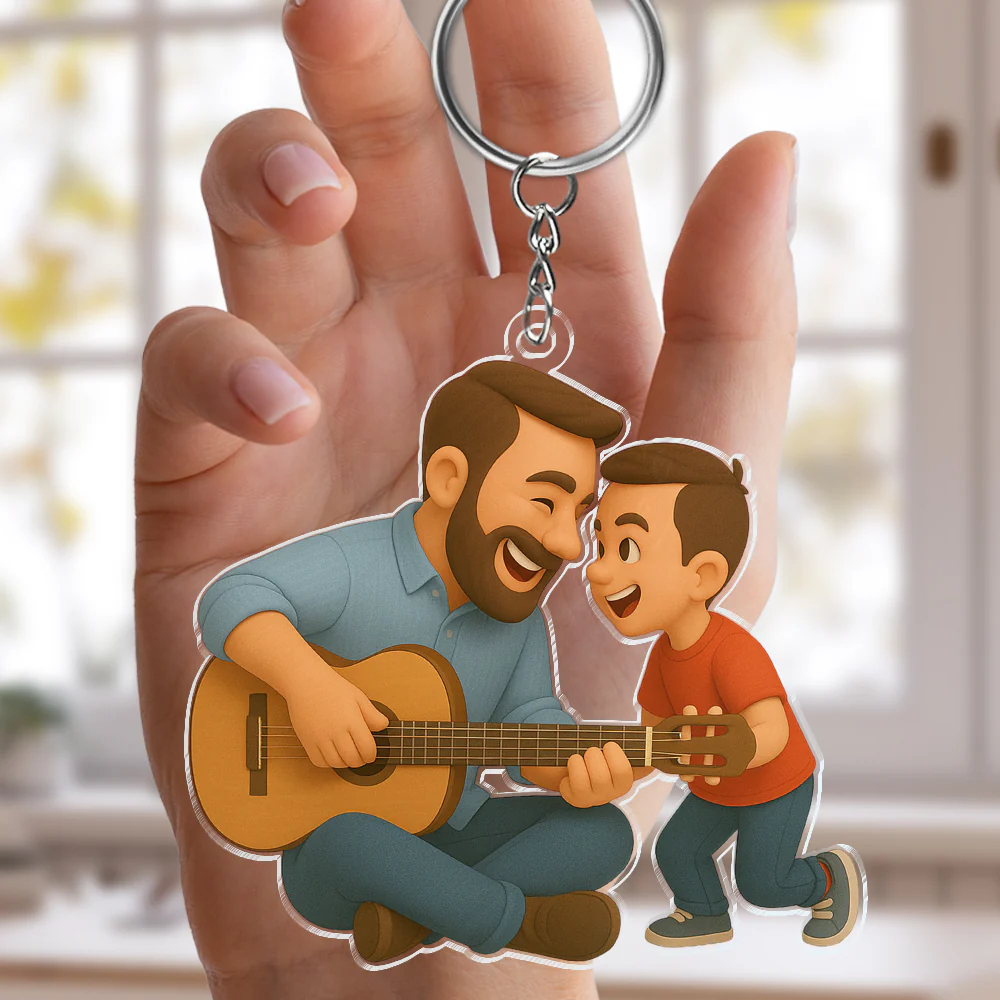 Custom Photo Dad And Kid - Photo Figure Acrylic Keychain Father's Day Gift HA75 892376 - Image 4