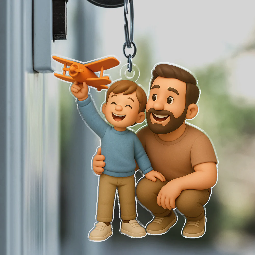 Custom Photo Dad And Kid - Photo Figure Acrylic Keychain Father's Day Gift HA75 892376 - Image 5