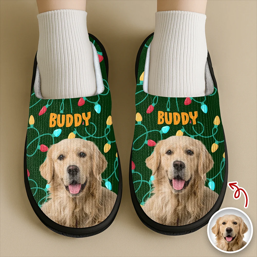 Custom Photo Dog Cat Christmas Lights Slippers Unique Funny Gift HA75 897482 - Image 3