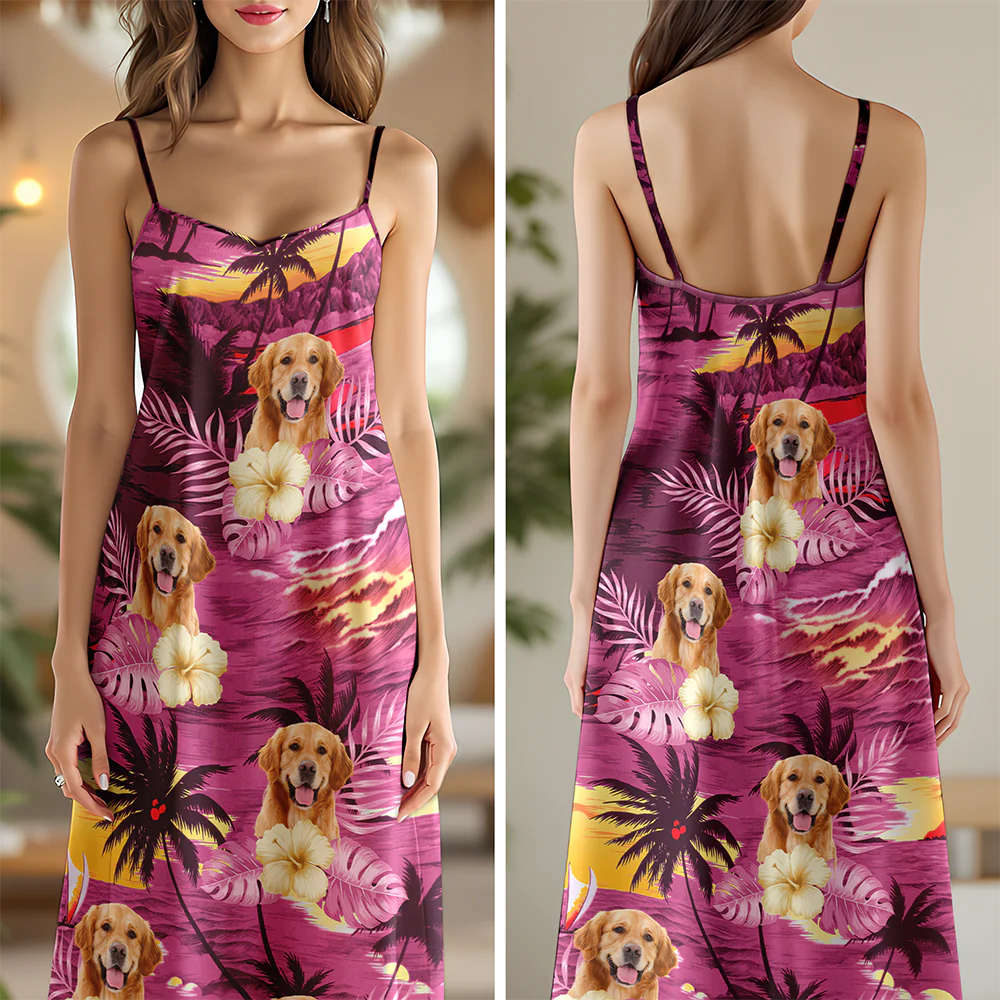 Custom Photo Dog Cat Tropical Hawaiian Aloha V-Neck Maxi Dress Summer Vacation Gift HA75 892508 - Image 4