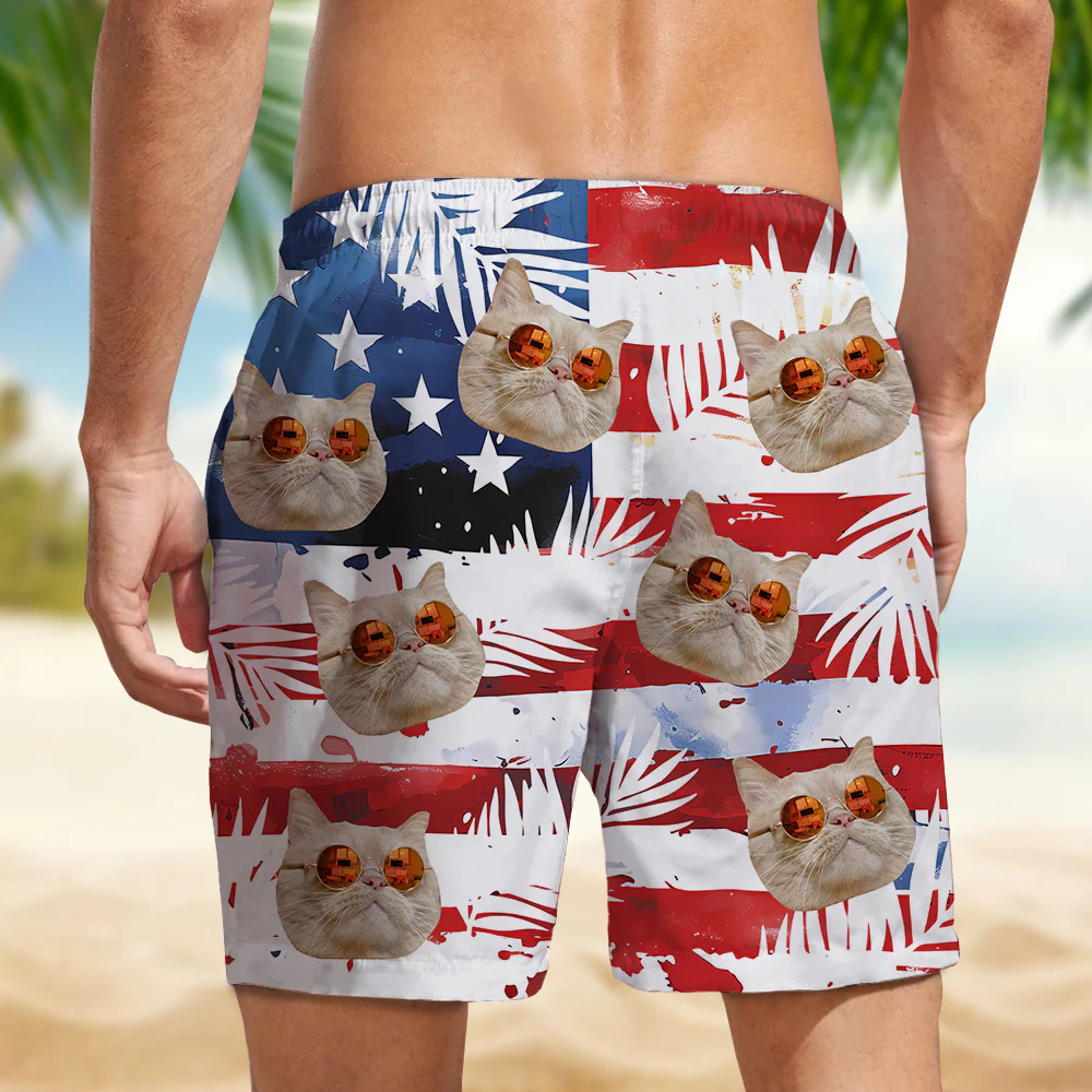 Custom Photo Dog Cat US Flag Tropical Summer Beach Shorts HA75 892584 - Image 6