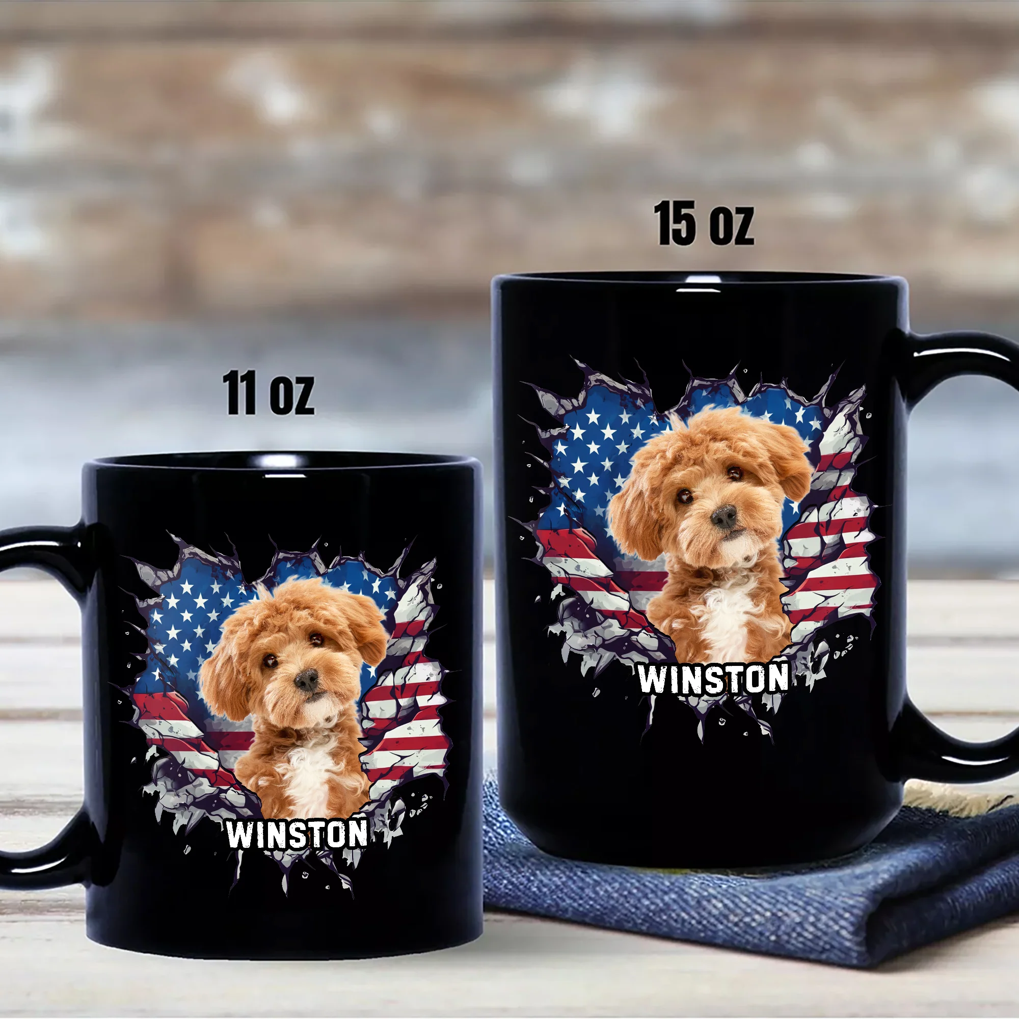 Custom Photo Dog Cat With American Flag Black Mug HA75 920082 - Image 6