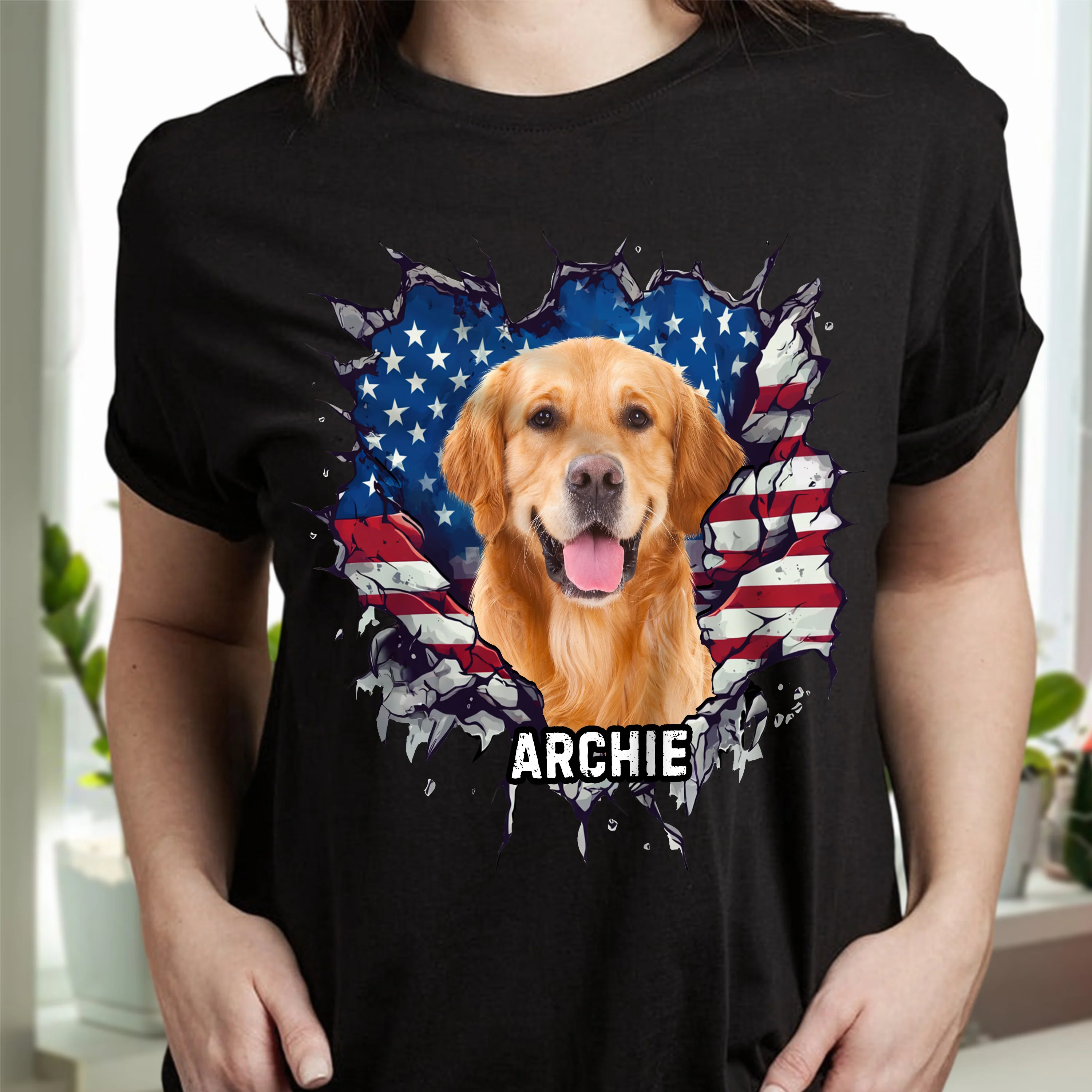 Custom Photo Dog Cat With American Flag Dark Shirt HA75 920656 - Image 2