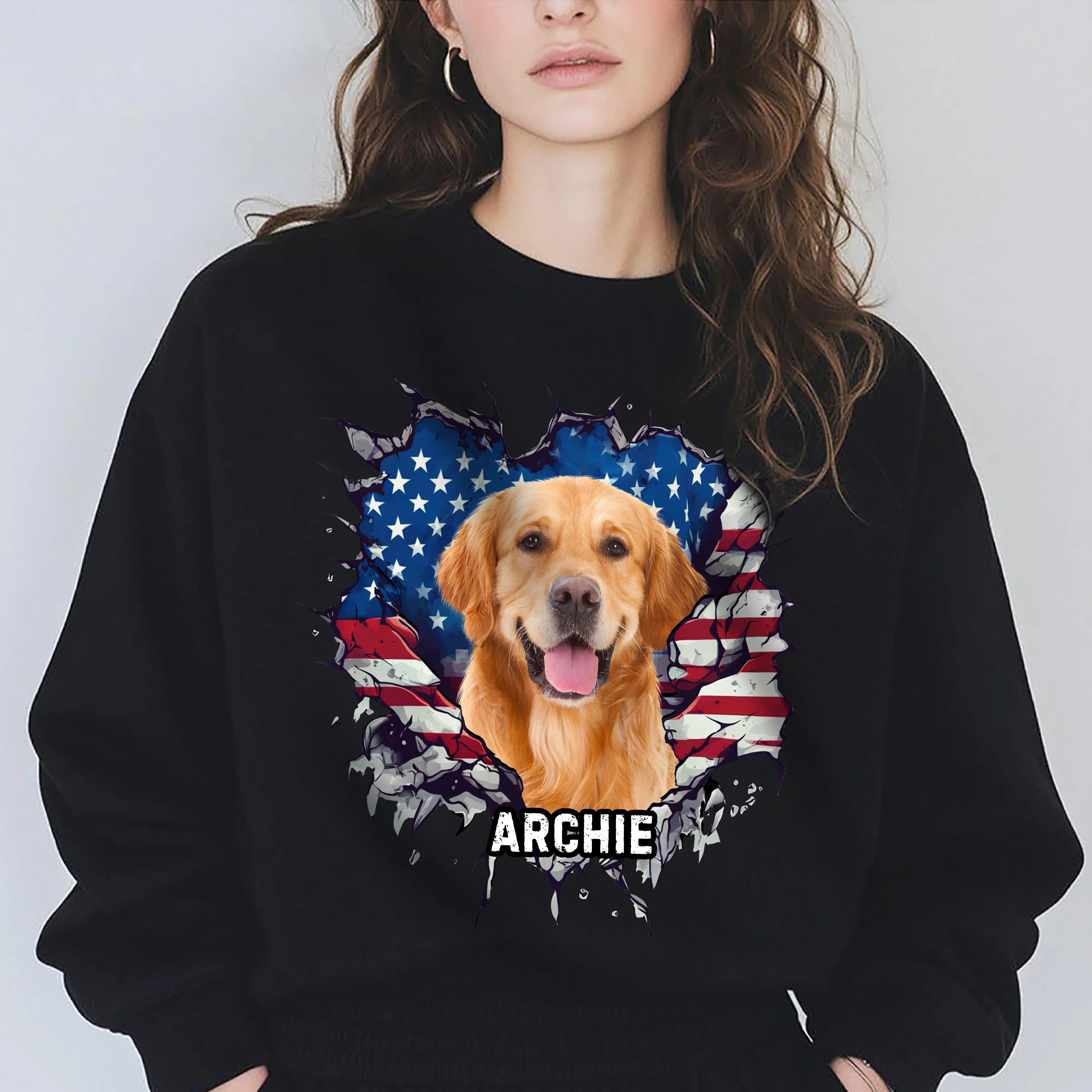 Custom Photo Dog Cat With American Flag Dark Shirt HA75 920656 - Image 4