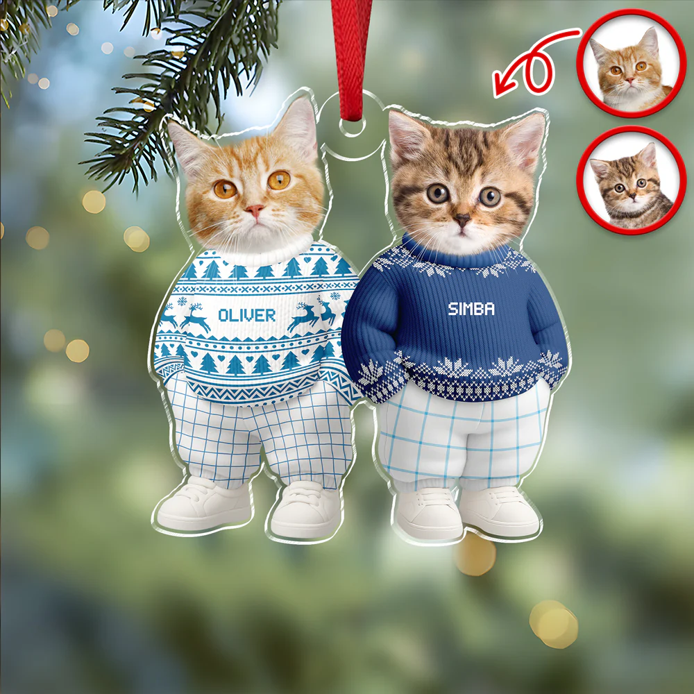 Custom Photo Dog Cat Xmas Clothes Christmas Acrylic Ornament For Christmas HA75 897942 - Image 2