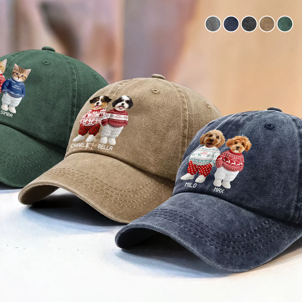 Custom Photo Dog Cat Xmas Clothes Christmas Washed Denim Baseball Cap HA75 897944 - Image 3
