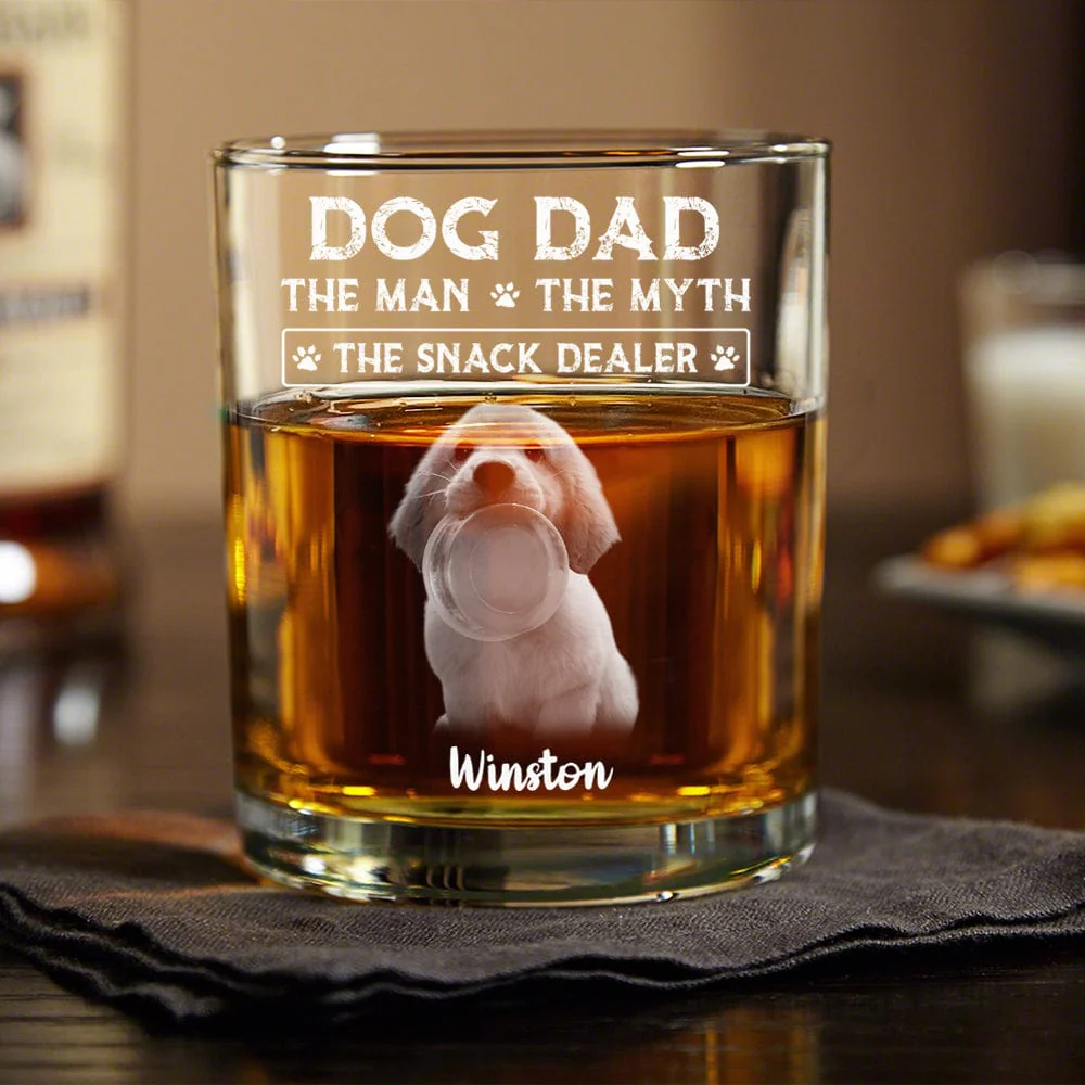 Custom Photo Dog Dad The Man The Myth The Snack Dealer Engraved Rock Glass N304 HA75 891756
