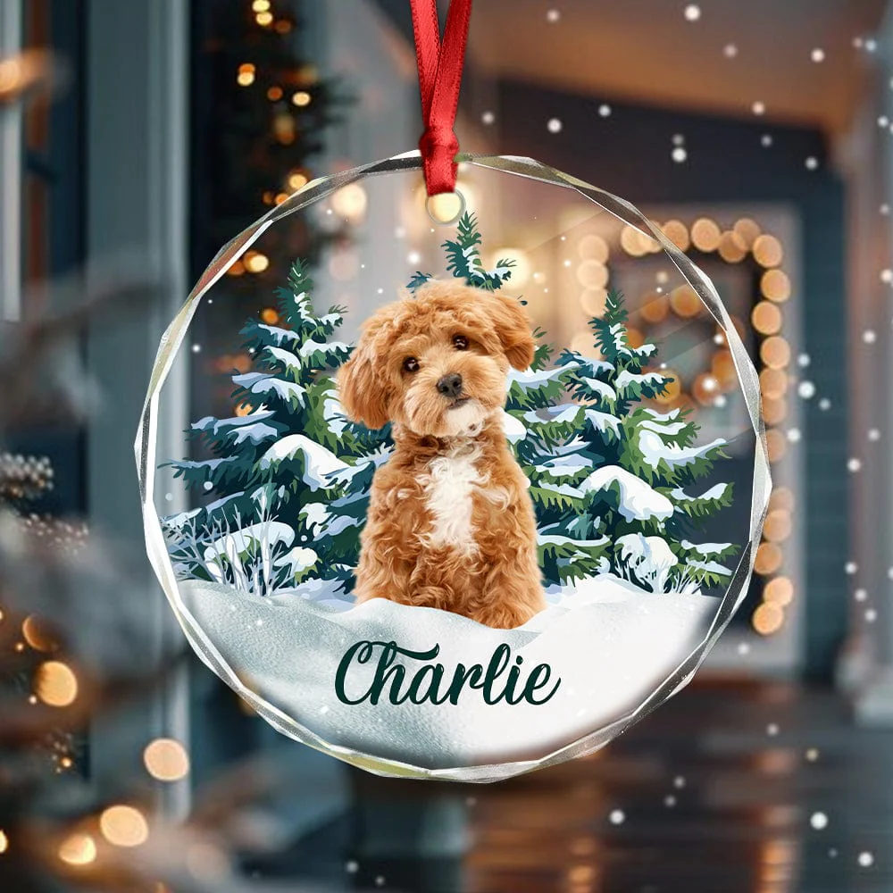 Custom Photo Dog Glass Ornament For Christmas HA75 891552