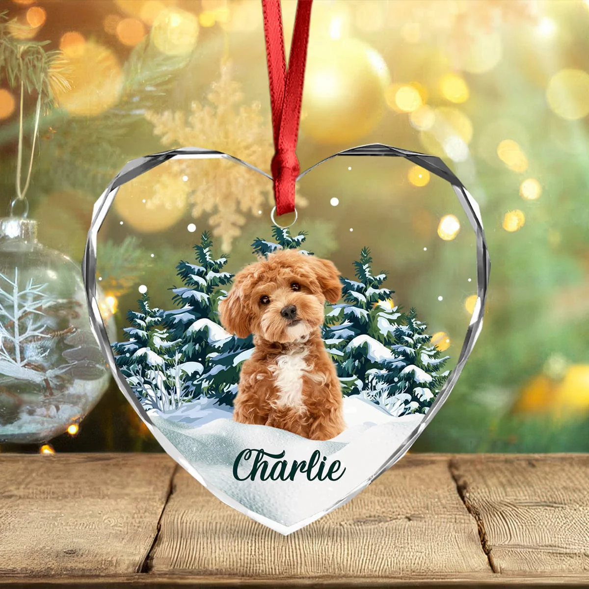 Custom Photo Dog Heart Shaped Glass Ornament For Christmas HA75 891572 - Image 3