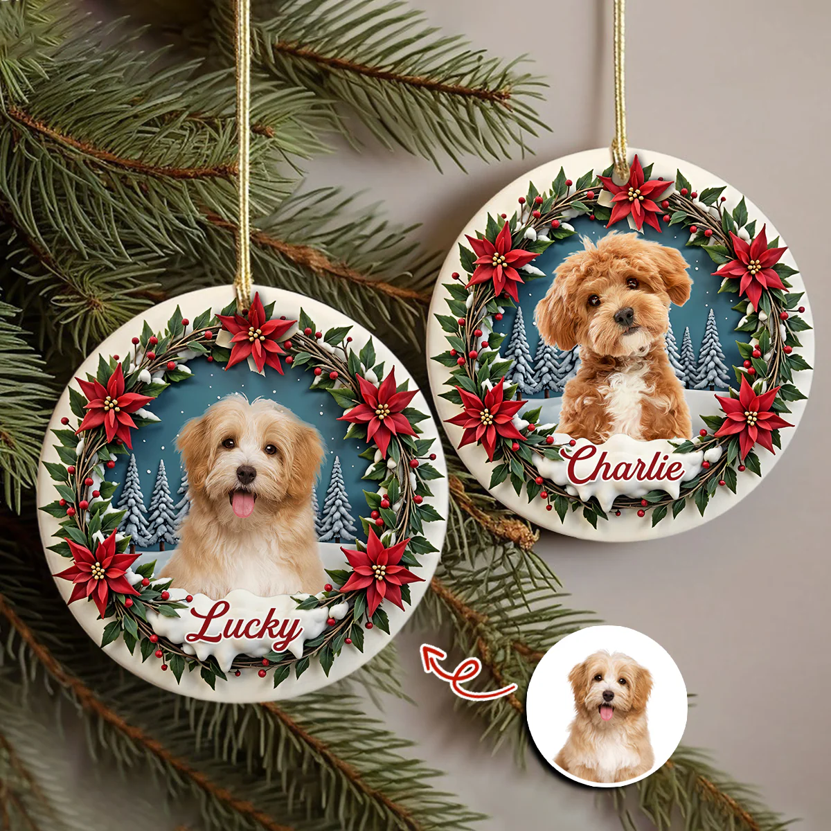 Custom Photo Dog Personalized Ceramic Ornament For Christmas HA75 897060 - Image 4