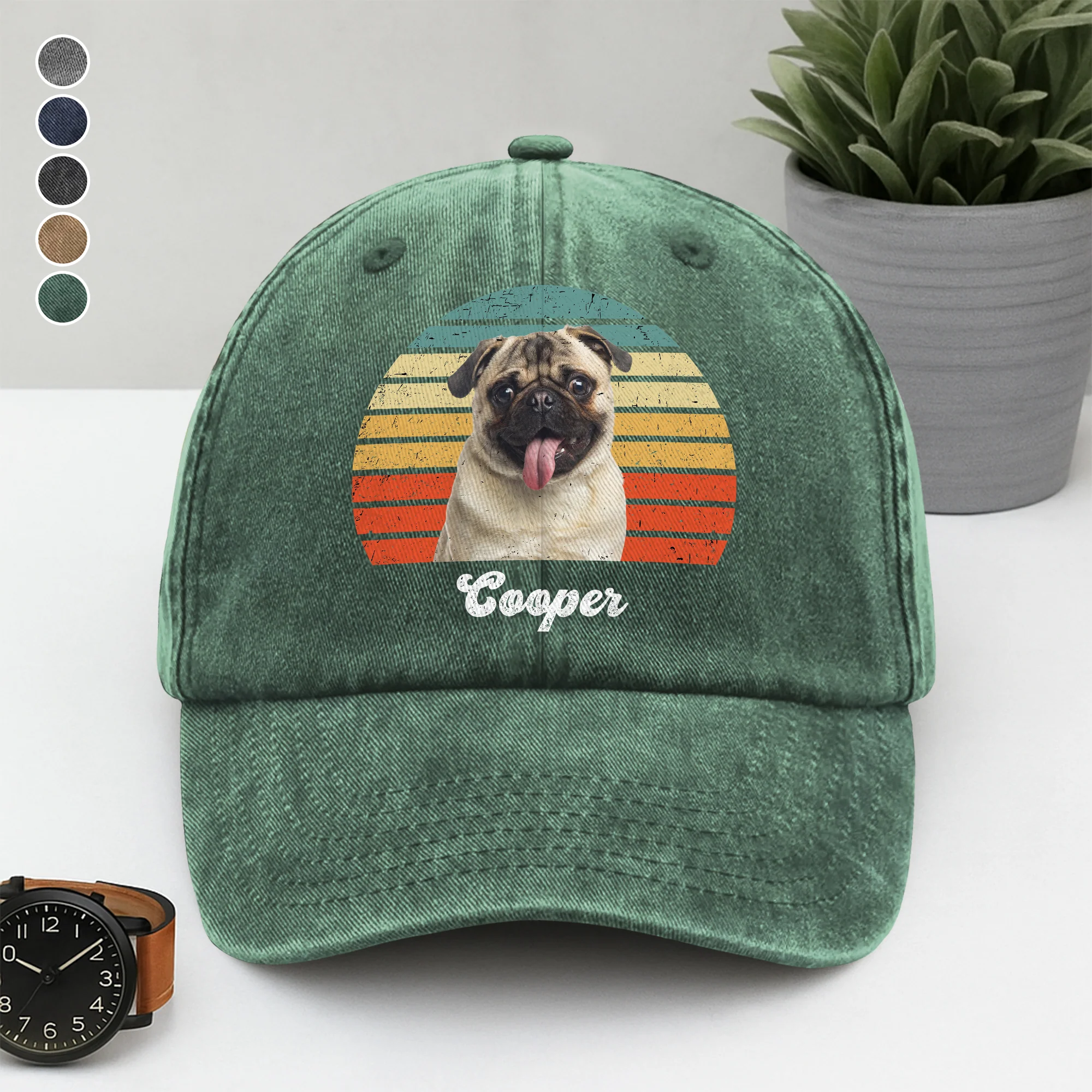 Custom Photo Dog Vintage Retro Washed Denim Baseball Cap HA75 897228 - Image 3
