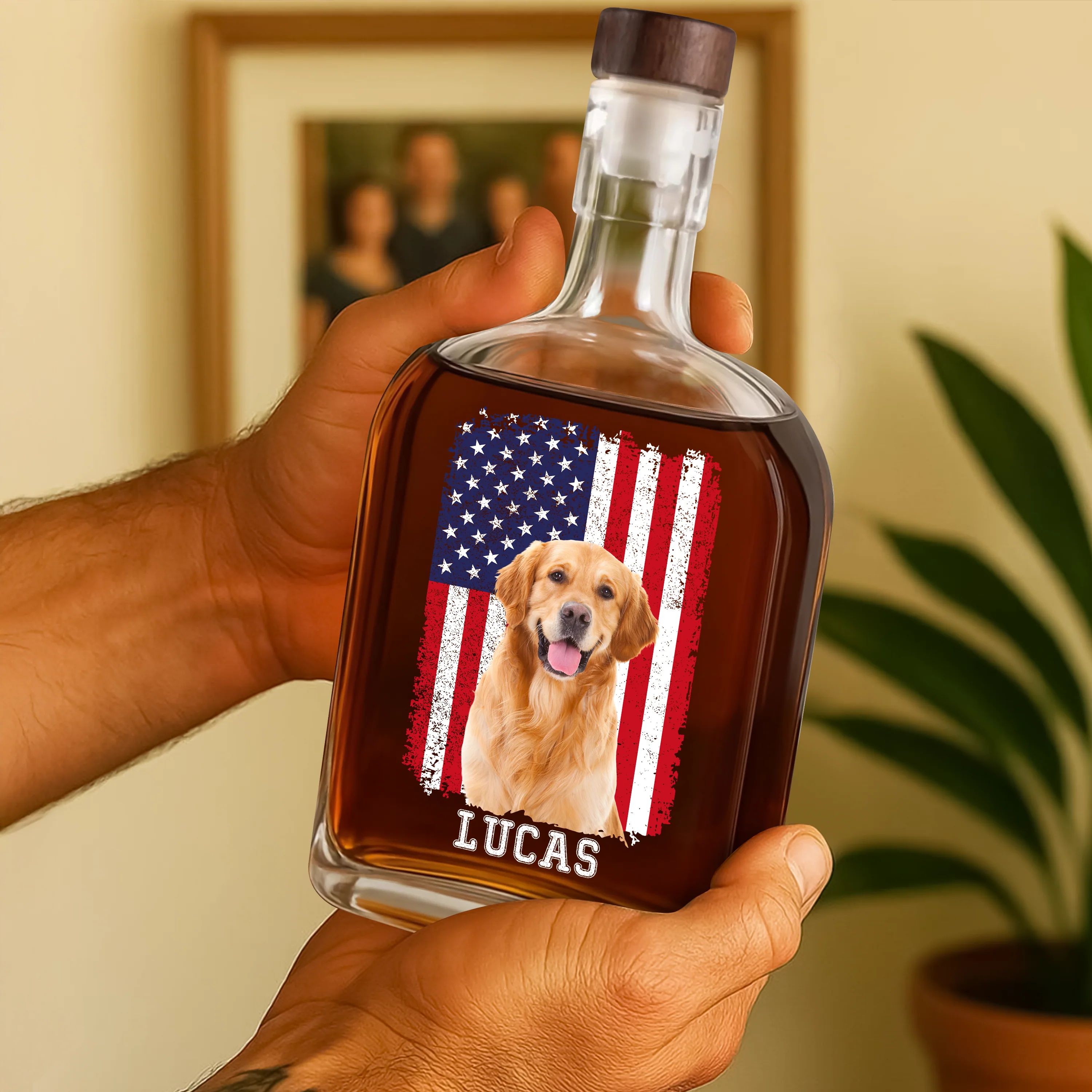 Custom Photo Dog With America Flag Whiskey Bottle HA75 892736 - Image 3