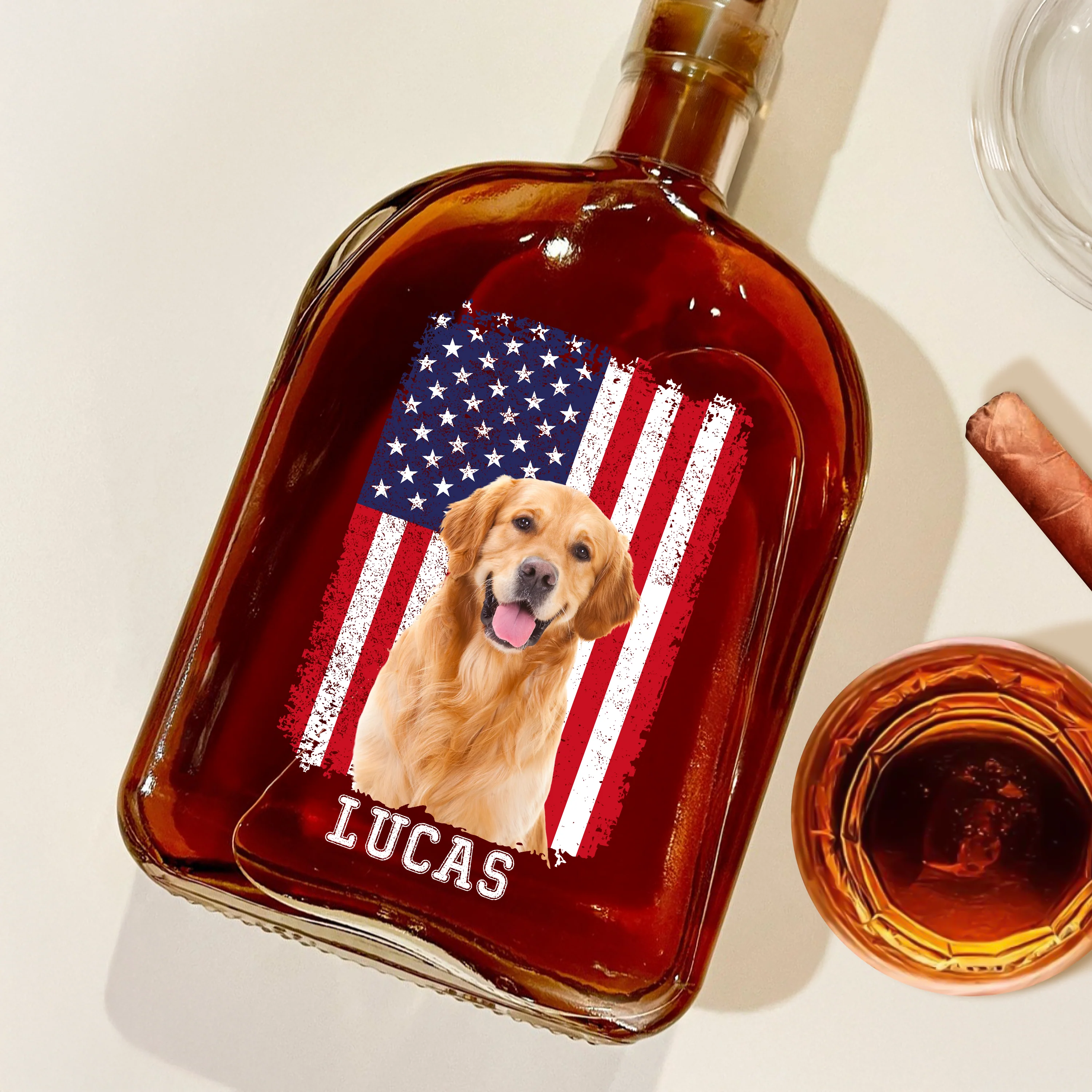 Custom Photo Dog With America Flag Whiskey Bottle HA75 892736 - Image 4