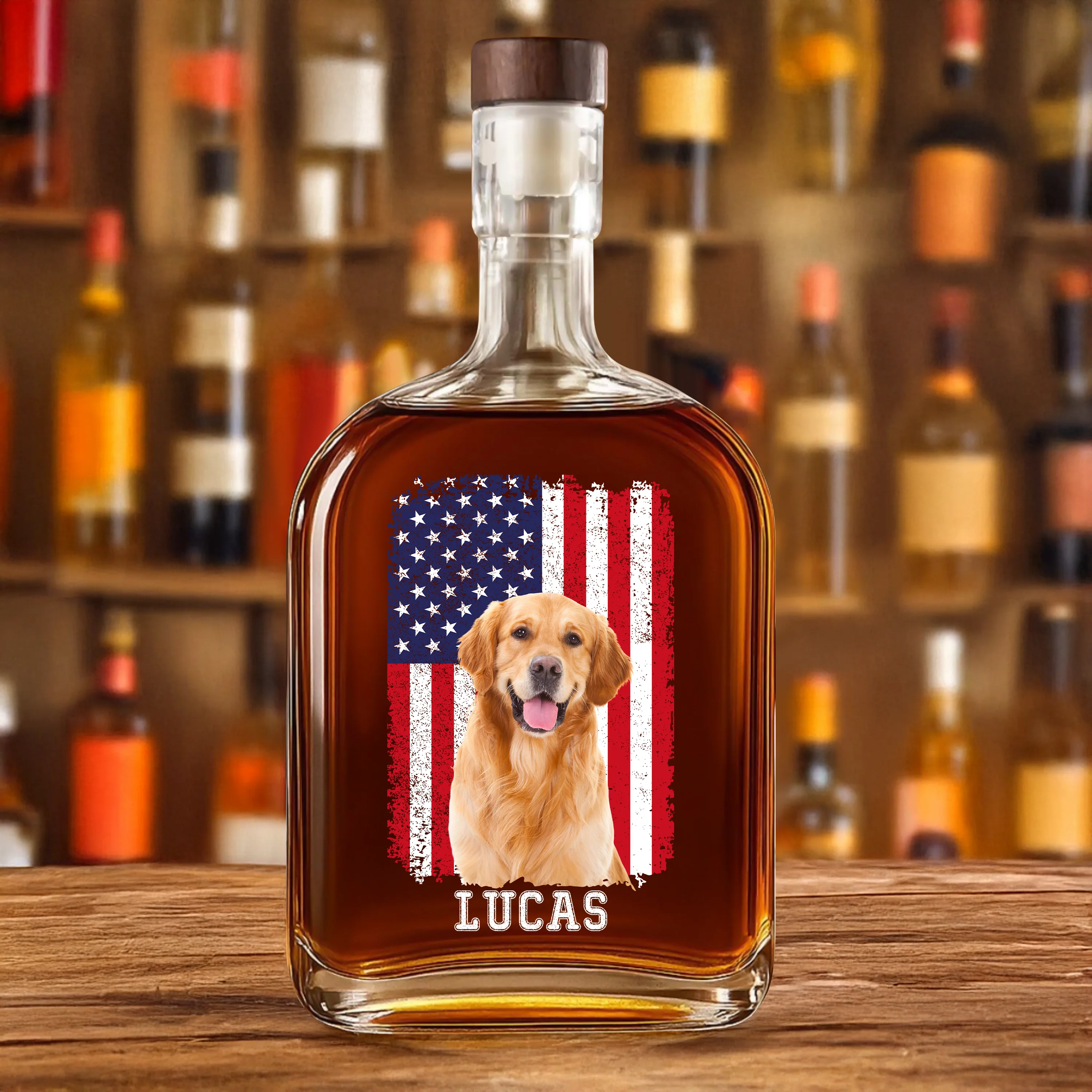 Custom Photo Dog With America Flag Whiskey Bottle HA75 892736 - Image 5