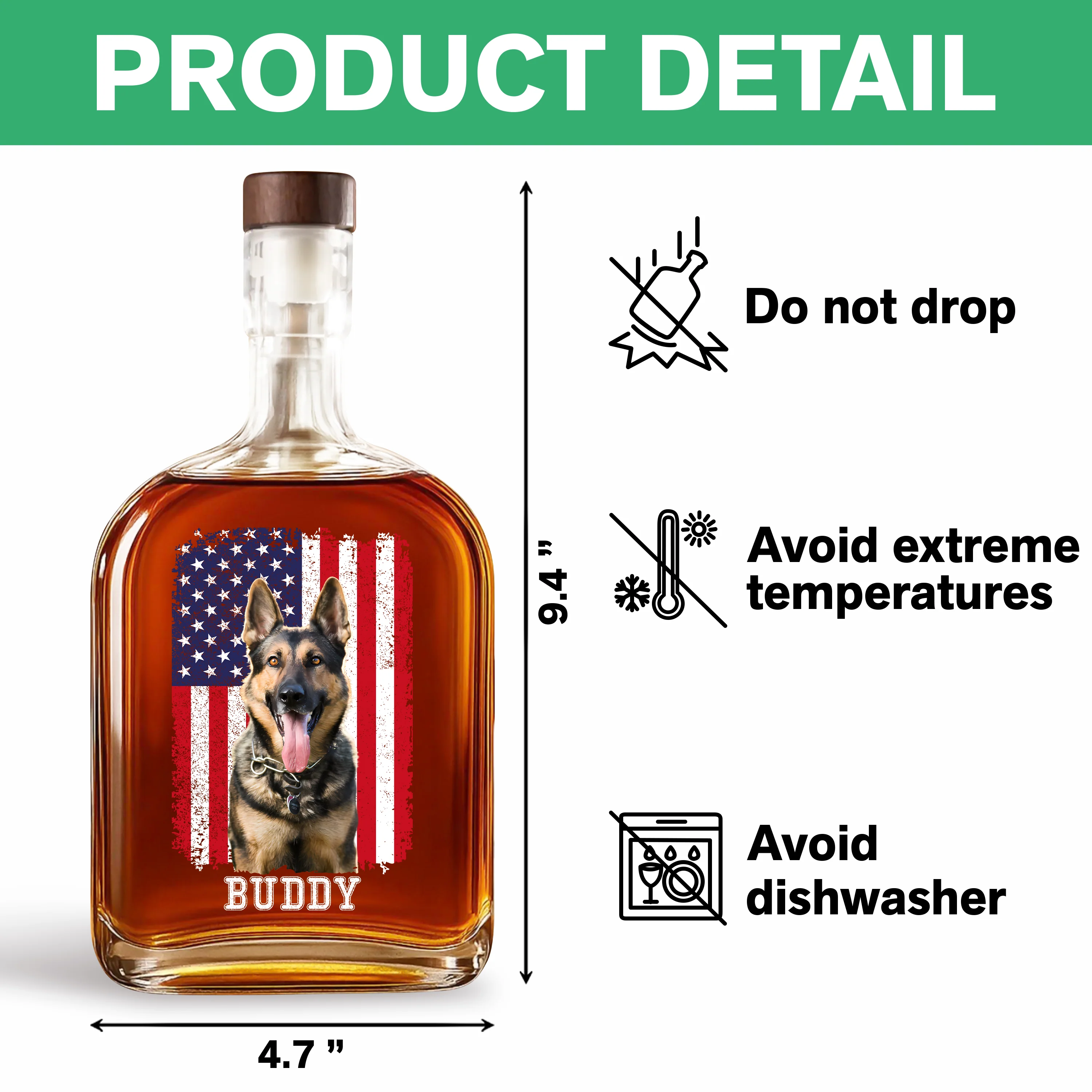 Custom Photo Dog With America Flag Whiskey Bottle HA75 892736 - Image 6
