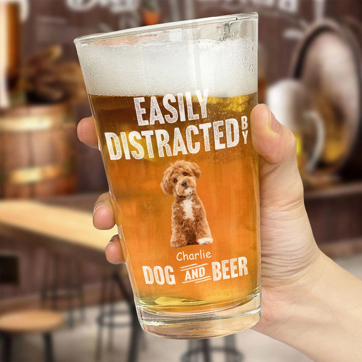 Custom Photo Easily Distracted By Dogs And Beer Dog Print Beer Glass HA75 891224