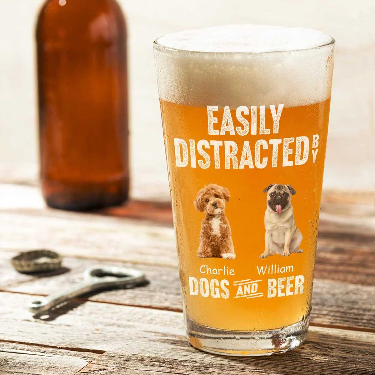 Custom Photo Easily Distracted By Dogs And Beer Dog Print Beer Glass HA75 891224 - Image 3