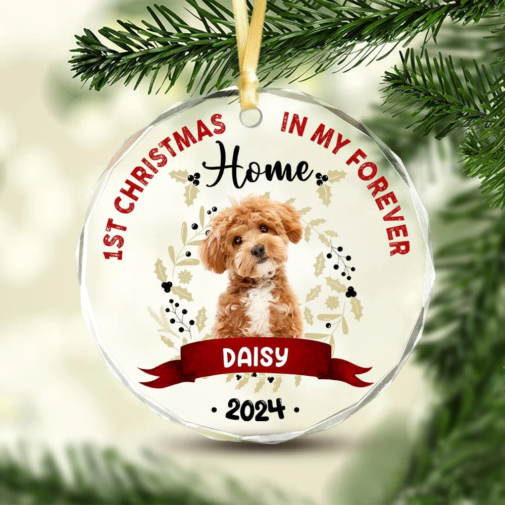 Custom Photo First Christmas In My Forever Home Dog Glass Ornament HA75 891450